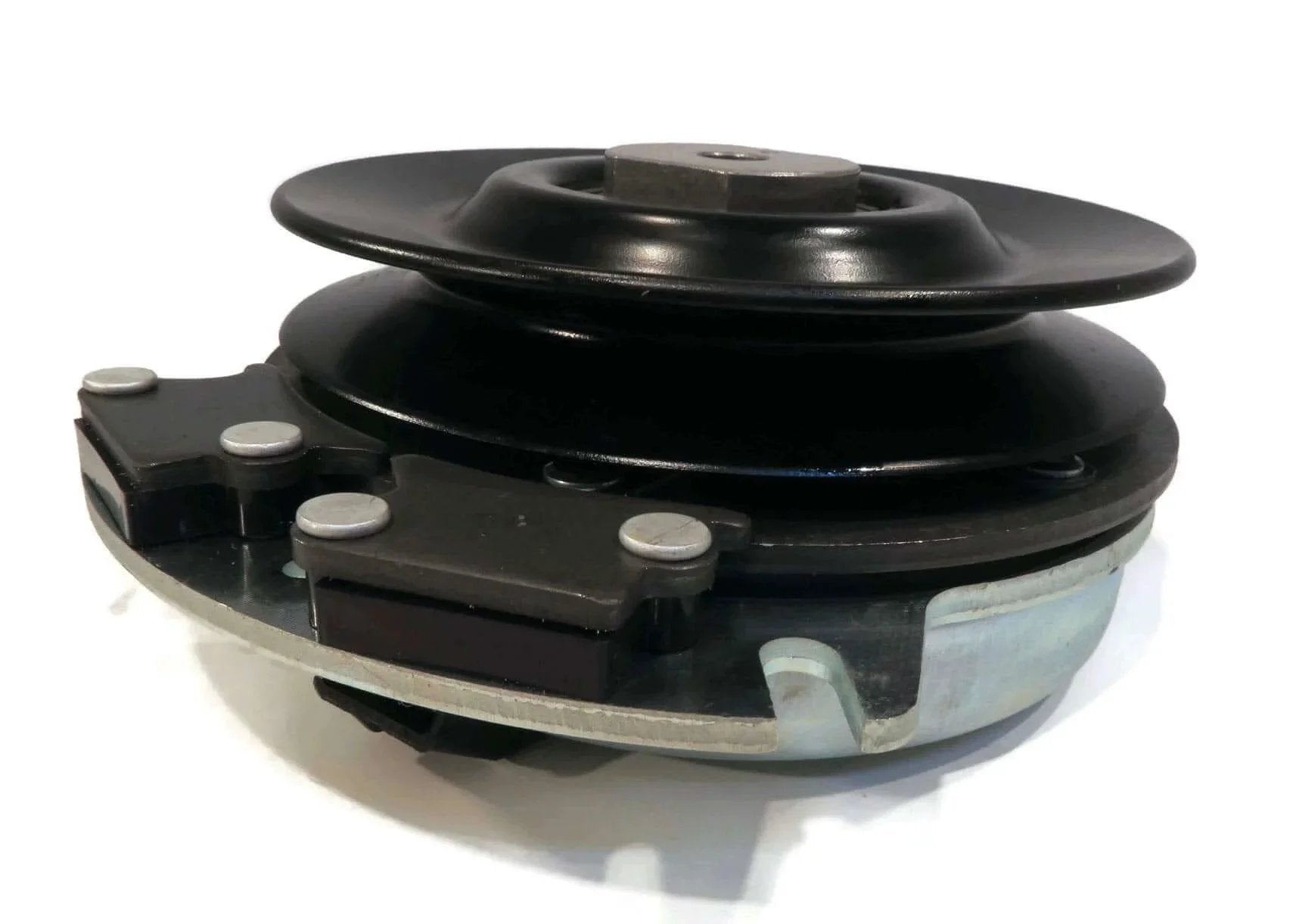 Side view of Electric PTO Clutch for Hustler 601311 fits Series ATZ, Z4, Super Z, w/XR-7 Deck, showing pulley and bearing.