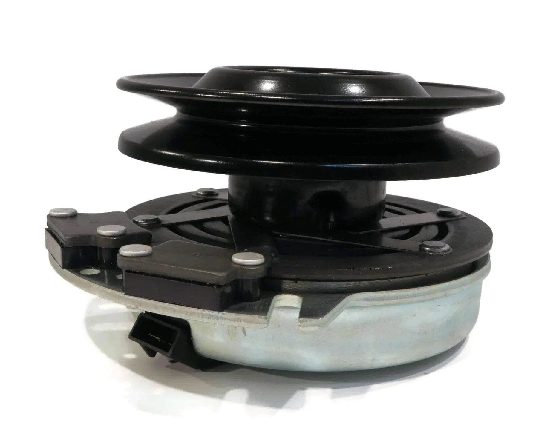 Side view of Electric PTO Clutch & Wire Harness for Cub Cadet FMZ50, GT1054, GT1554, GTX1054 showing metal and plastic components.