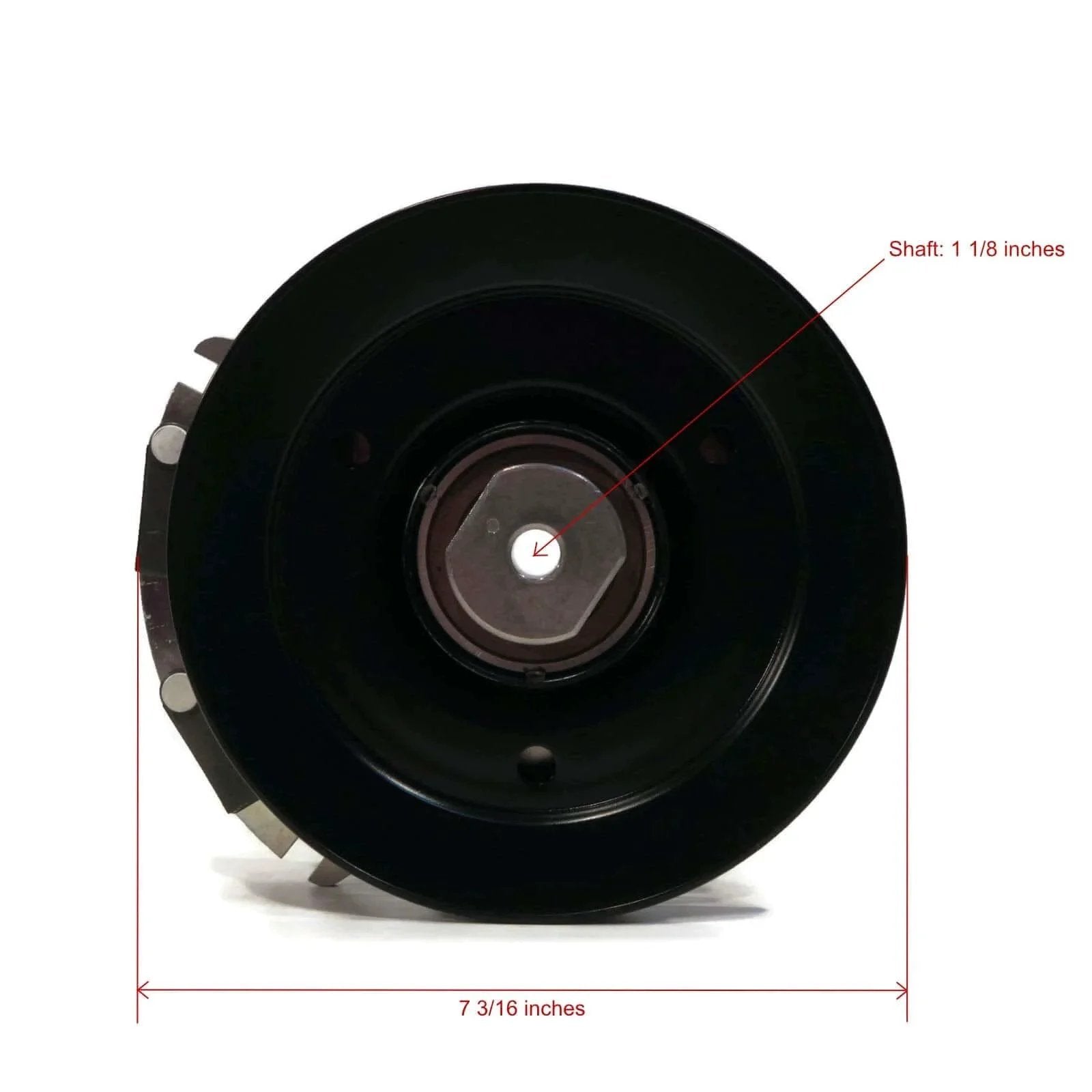 Front view of Electric PTO Clutch fits Kutbota K3811-10130, K381110130, K3811-10132, K381110132, showing pulley and shaft dimensions.