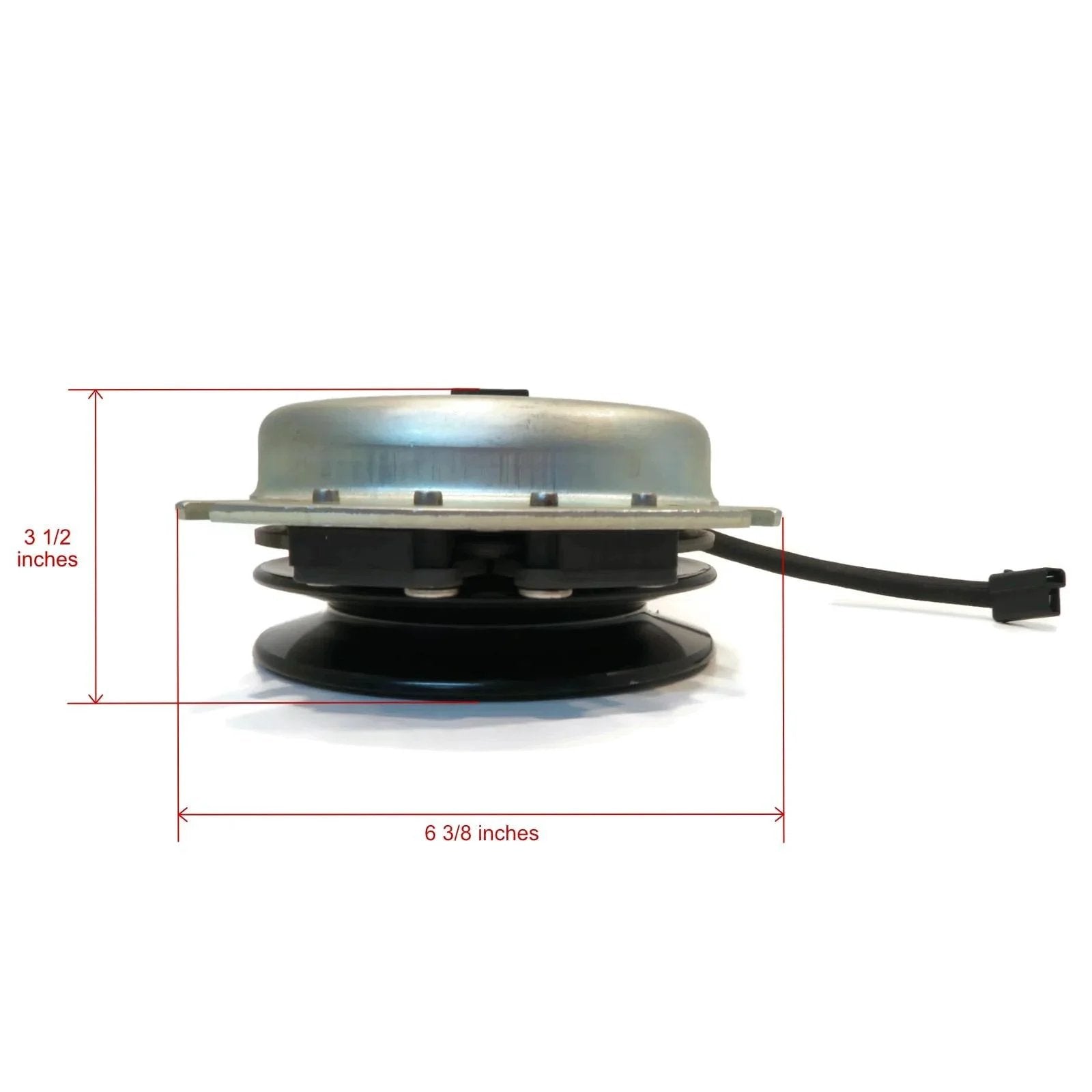 Side view of Electric PTO Clutch for Sears, Craftsman 03643100, 145028, 160889, 1686882 Mower with measurements.