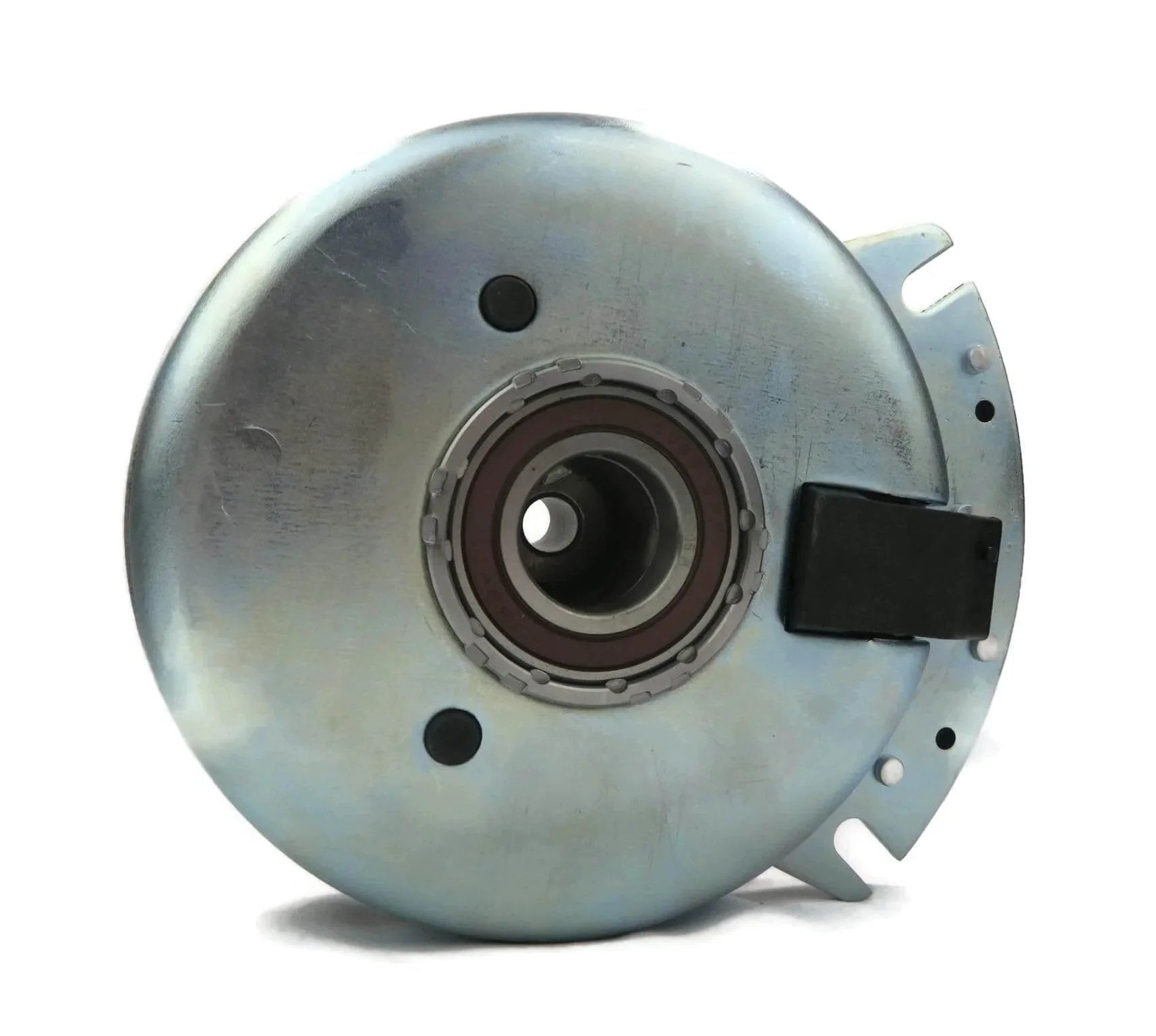 Front view of Electric Pto Clutch-Warner 5218-6 [ste][255-419] showing metal construction and central attachment point