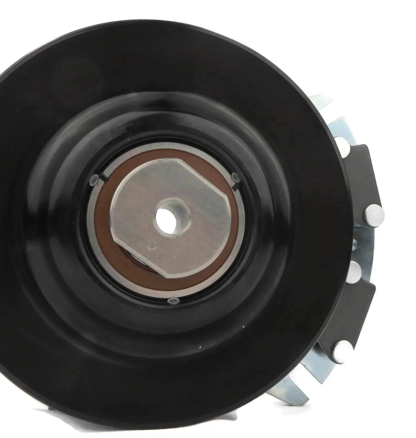 Front view of Electric Pto Clutch-Warner 5218-6 [ste][255-419] showing pulley and installation components