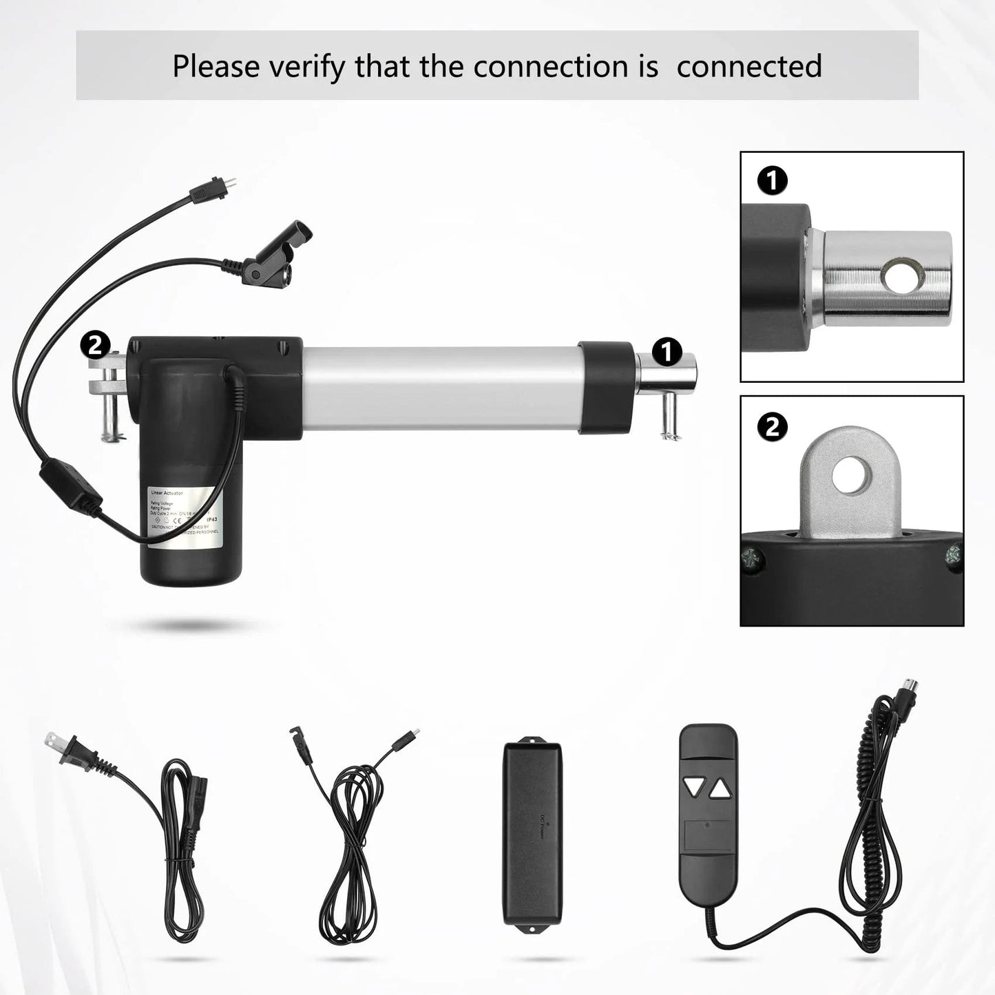 Electric Recliner Actuator Replacement Kit For Lift Chairs 24V DC Linear Motor with connectors, remote, and cables for installation.