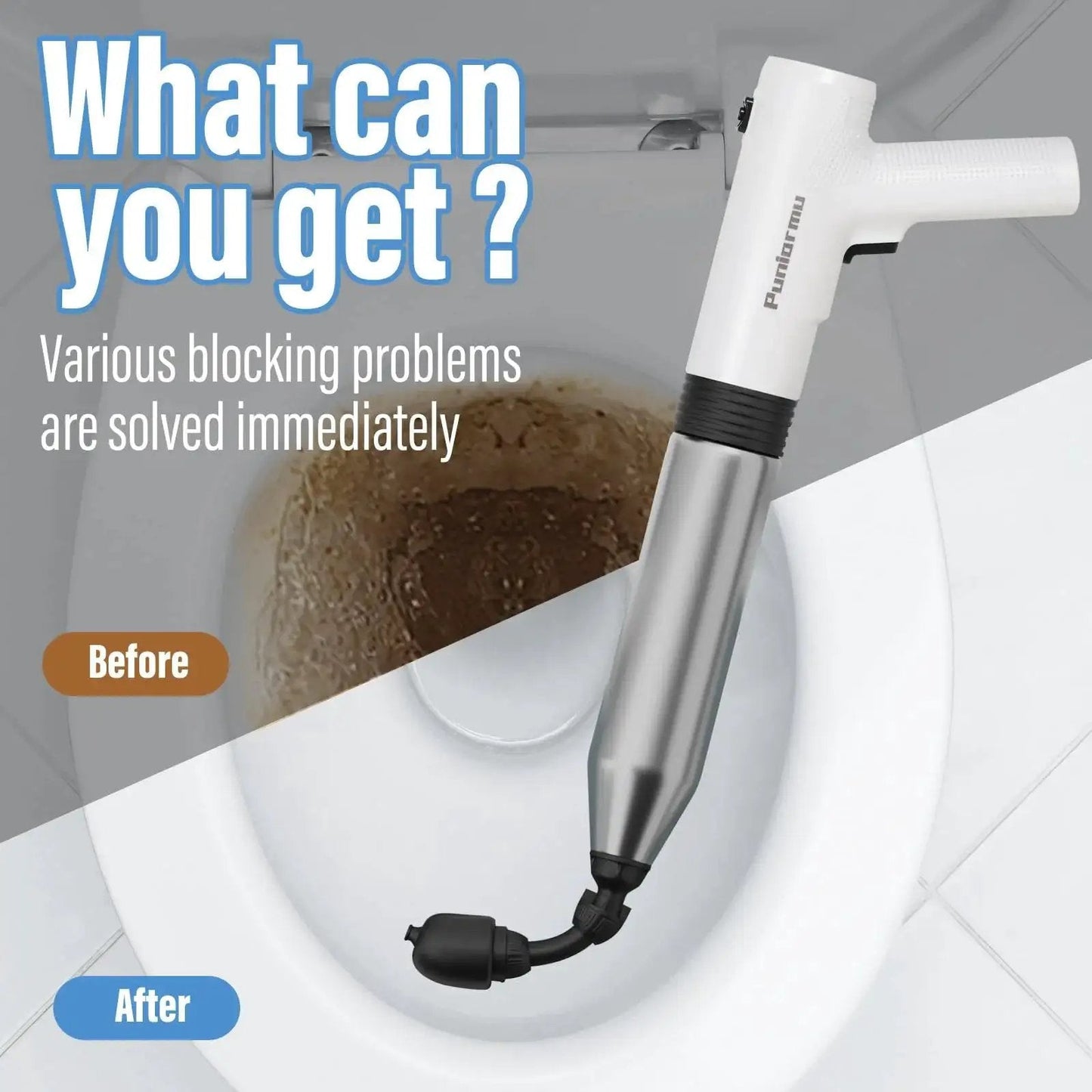 Electric Toilet Plunger That Clears Clogs Fast With 6 Bar Pressure And Built In Air Pump shown unclogging a toilet by Puniarmu