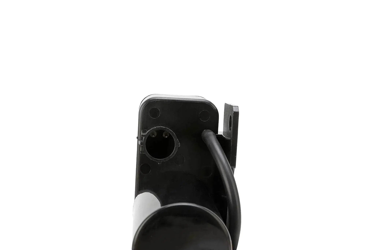 Front view of an Electric Vacuum Pump For Diesel Trucks that need beefed up vacuum for brakes, air conditioning and 4WD, close-up of outlet.