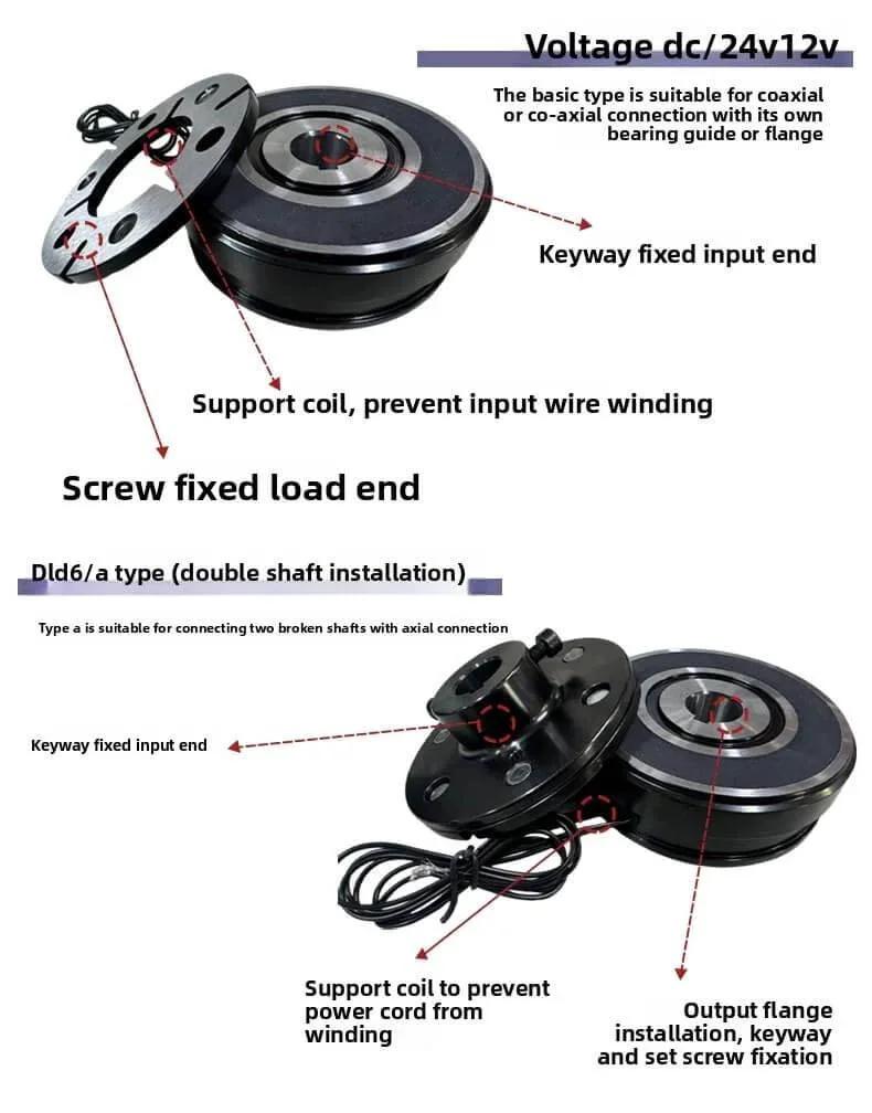 Single Plate Electromagnetic Clutch & Brake - 12V/24V Electric Holding Brake for Industrial Equipment (DJDM06-05B), featuring coil and keyway.