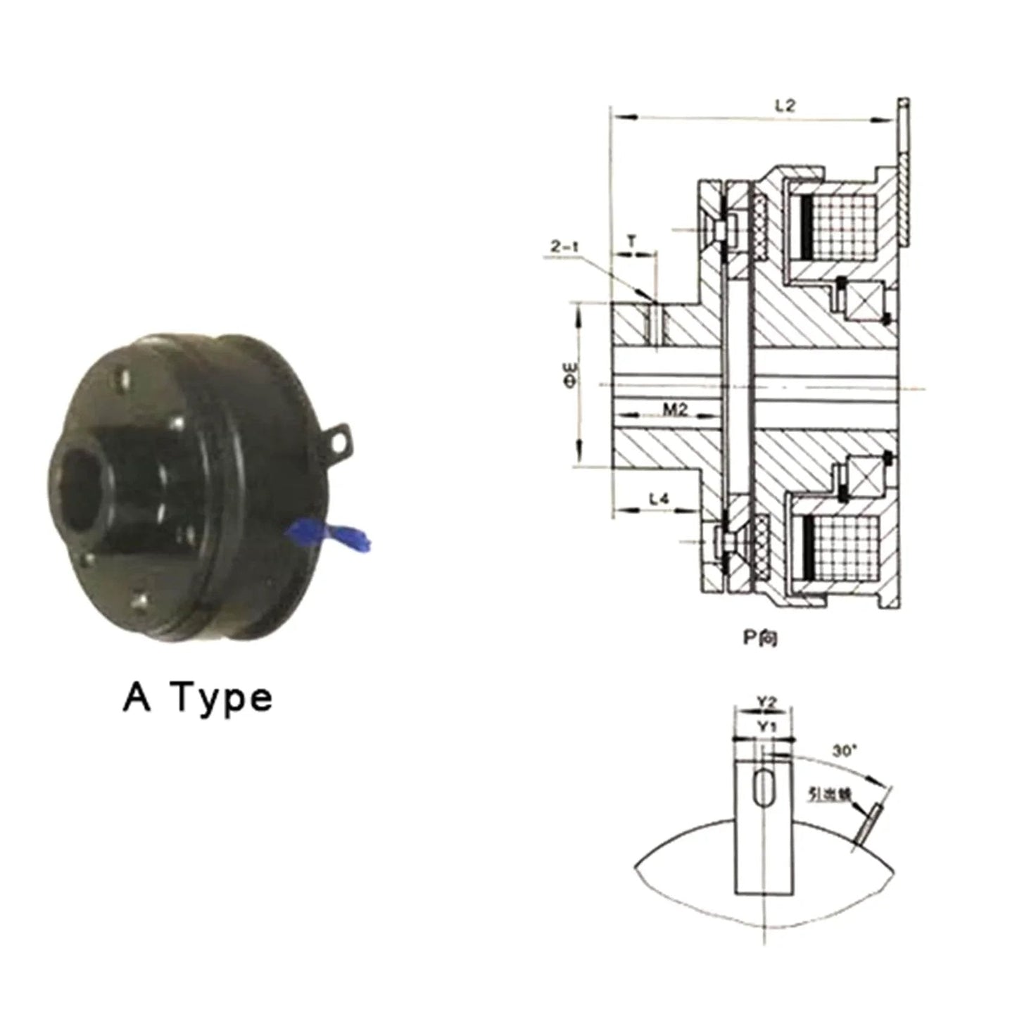 Electromagnetic Clutch a Type Single Plate Clutch DC24V Dry Type Automatic Clutch Bearing Engine Accessories, 500283968 with technical diagram