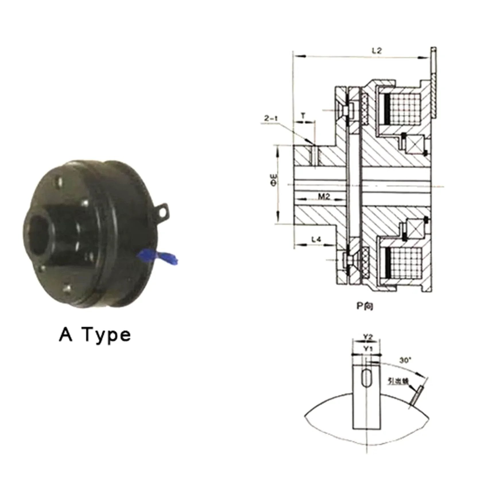 Electromagnetic Clutch a Type Single Plate Clutch DC24V Dry Type Automatic Clutch Bearing Engine Accessories, 500283968 with technical diagram