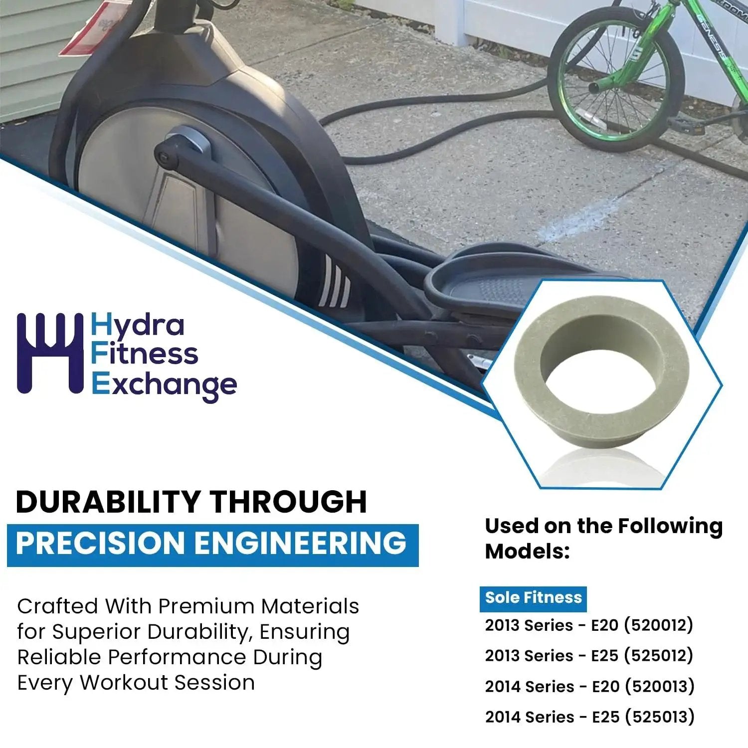 Lower Handle Bar Plastic Bushing And Spacer Replacement Part P060451 With Plastic Sleeve Bearings For Elliptical Machines shown in use.
