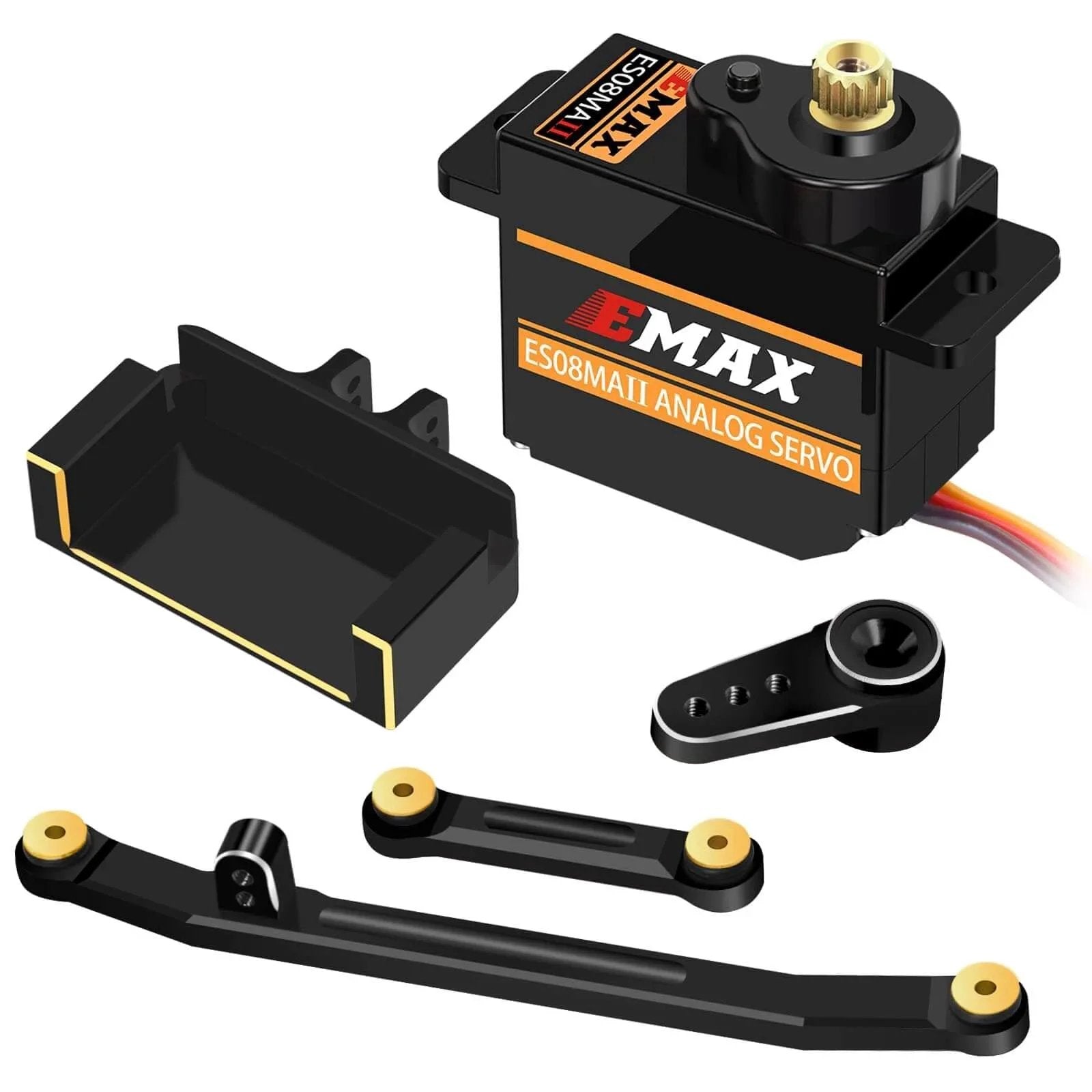 12g Servo EMAX Servo RC Steering Servo with Servo Arm Steering Link and Brass Servo Mount for Axial SCX24 AX24 RC Car Upgrade Parts (Black)