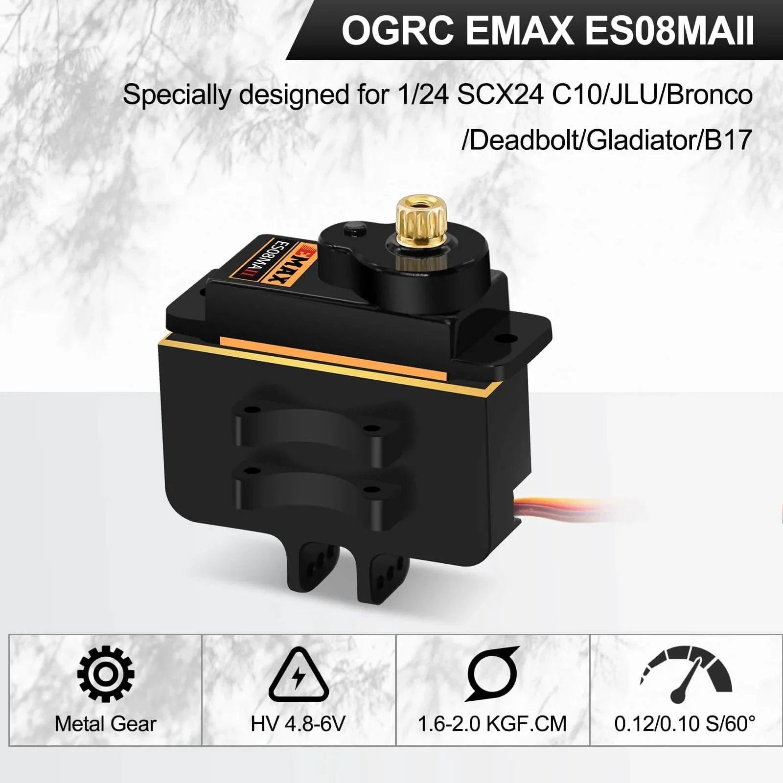 12g Servo EMAX Servo RC Steering Servo with Servo Arm Steering Link and Brass Servo Mount for Axial SCX24 AX24 RC Car Upgrade Parts（Black）