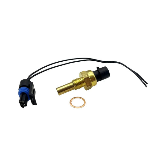 Engine Coolant Temperature Sensor With Pigtail Connector 19236568 Replacement, brass sensor with black pigtail connector.