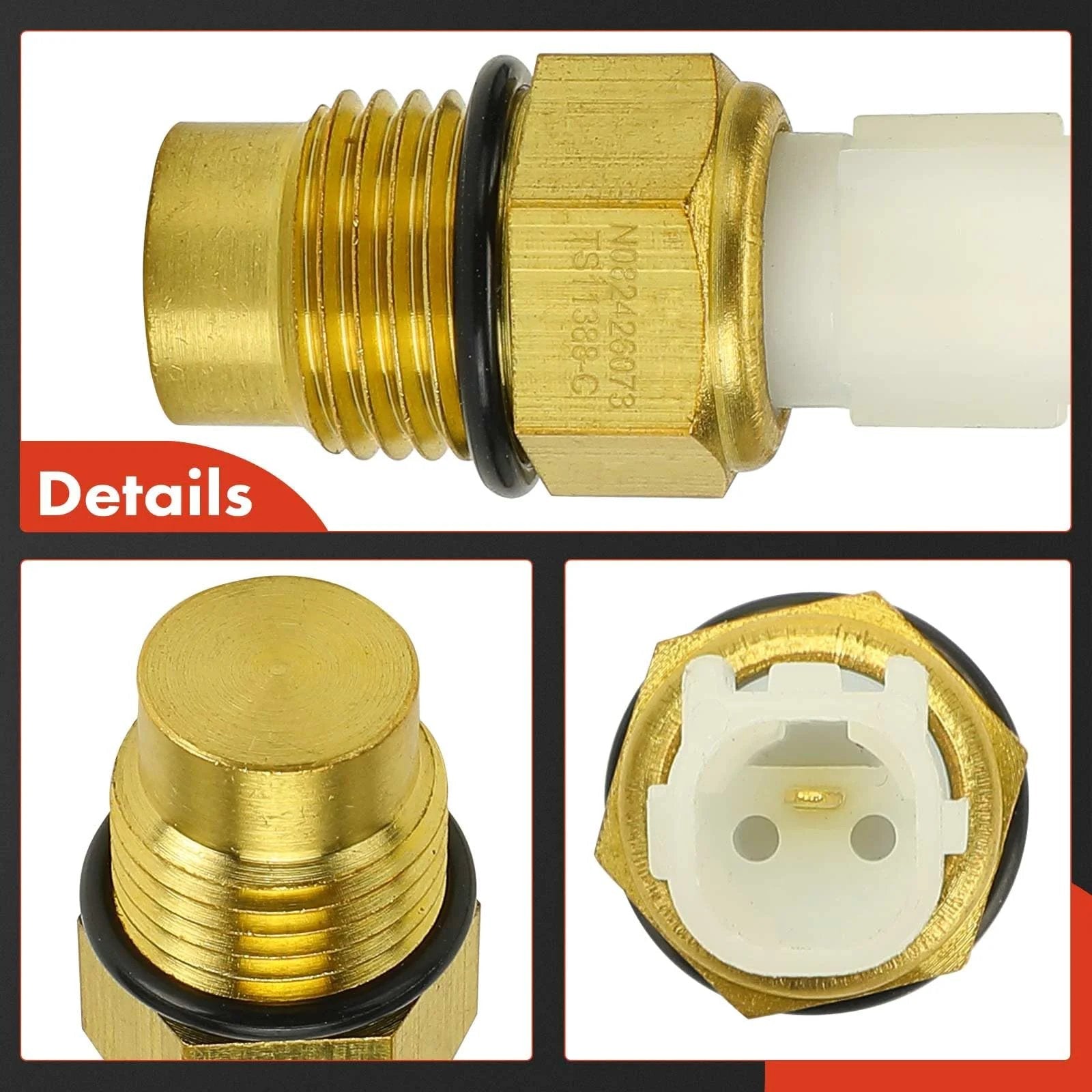 Engine Coolant Temperature Sensor 1 Pin For Toyota Camry Avalon Sienna Solara Highlander ES300 RX300 On Engine Water Inlet Or Thermostat Housing Replacement Fits 1995 2006 Models And More visible from multiple angles, showcasing the brass material and connector details.