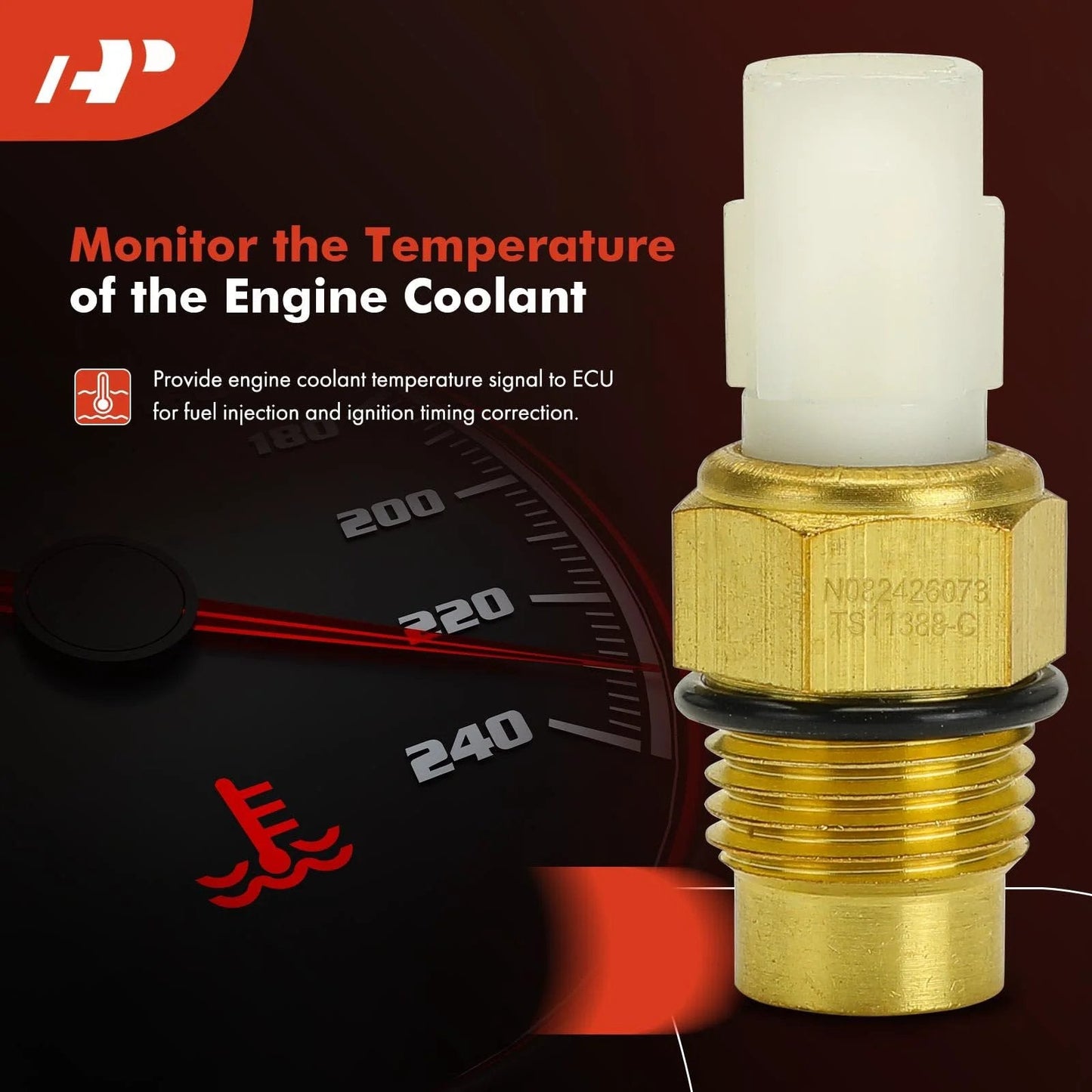 Engine Coolant Temperature Sensor 1 Pin for Toyota, showcasing brass body and white connector, used for accurate temp readings.