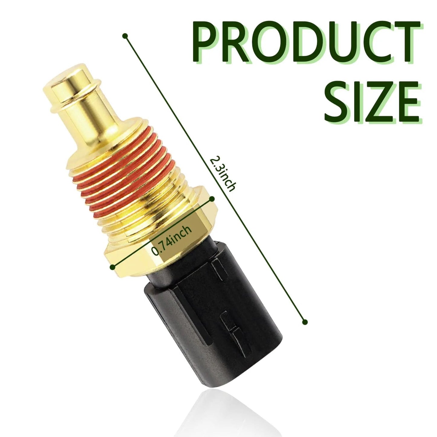 Engine Coolant Temperature Sensor For Ram Chrysler Jeep Dodge OEM 5149077AB 514909AB SU13812 SU13813 TX195 Replacement, shown from the front with size dimensions.