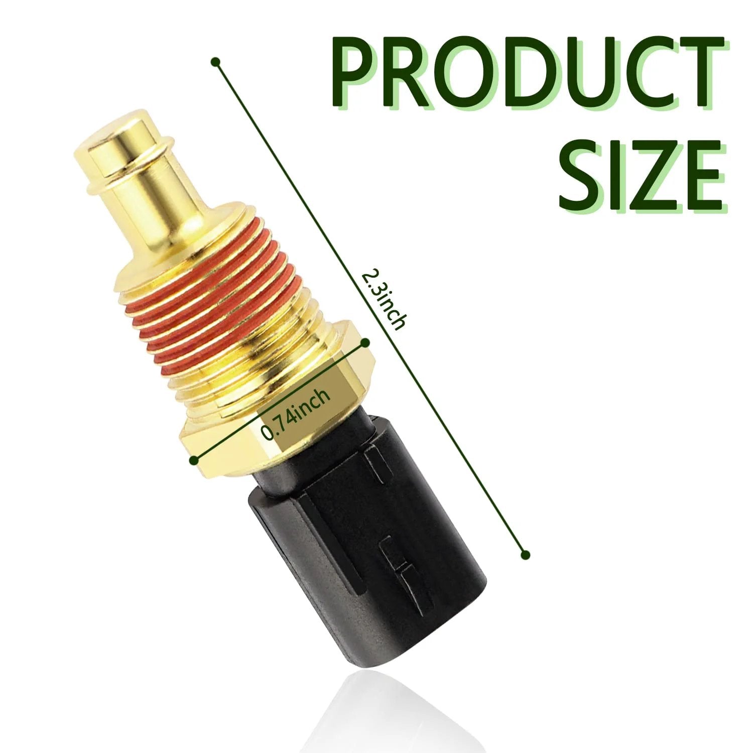 Engine Coolant Temperature Sensor For Ram Chrysler Jeep Dodge OEM 5149077AB 514909AB SU13812 SU13813 TX195 Replacement, shown from the front with size dimensions.