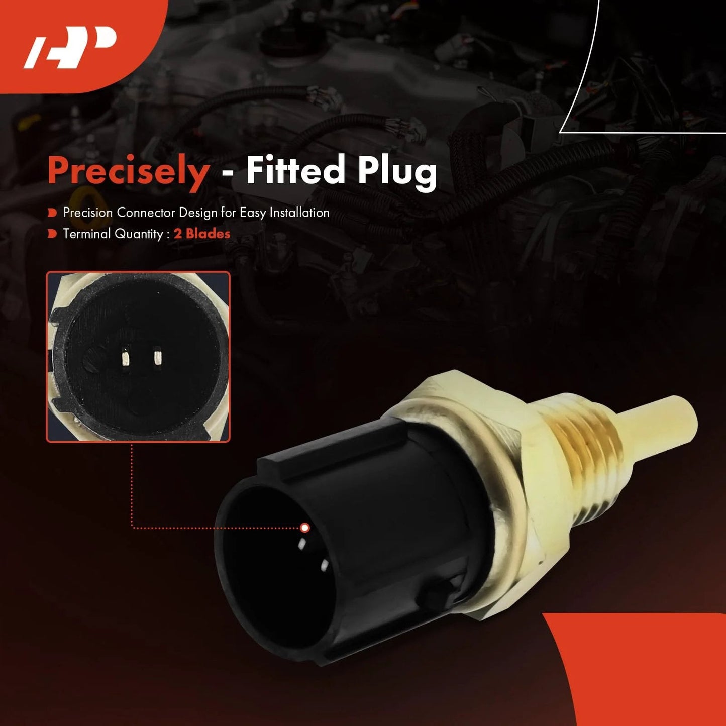 Engine Coolant Temperature Sensor Compatible With Acura And Honda Cars 1988 To 2003, close-up view showing black/gold finish and 2 blade terminals.