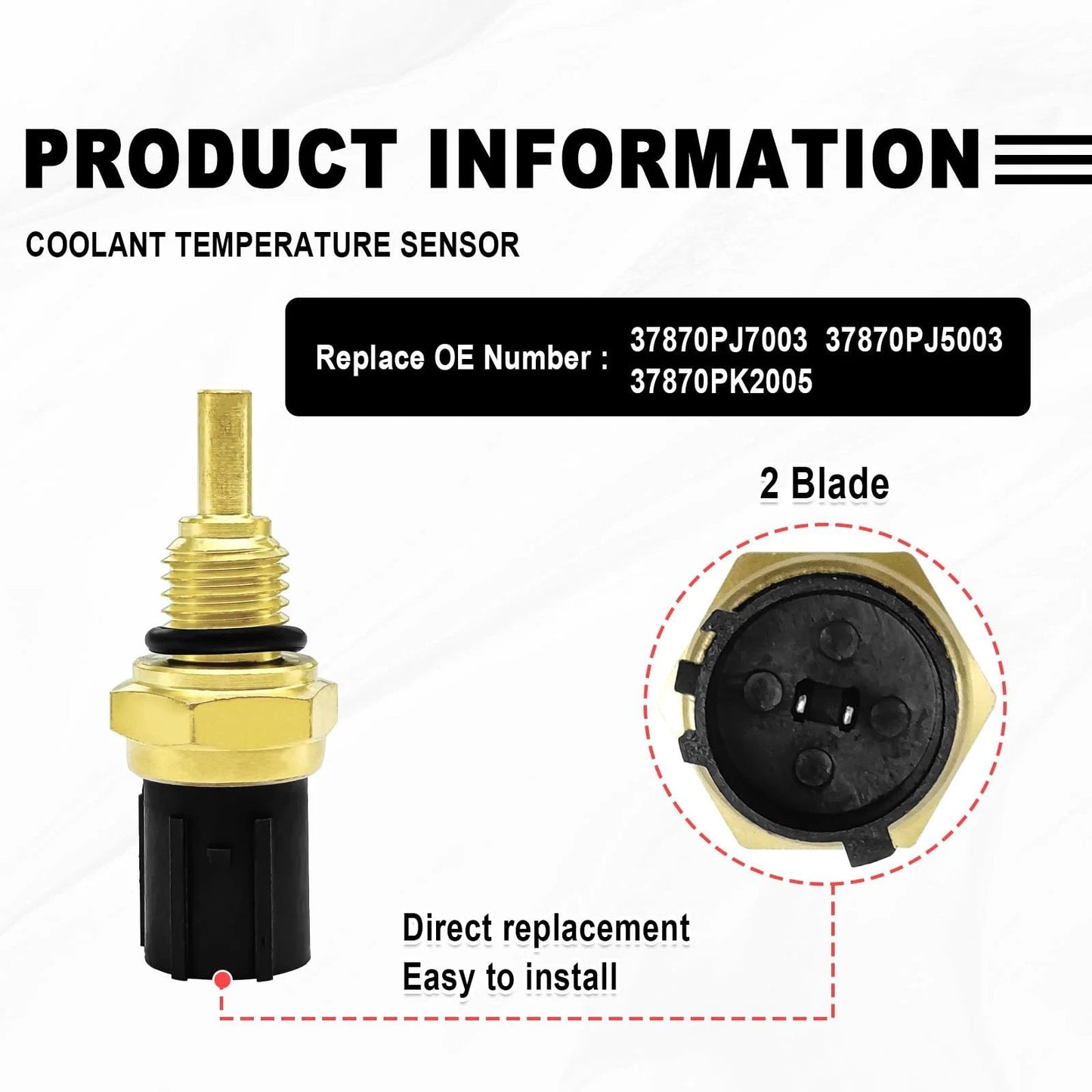 Engine Coolant Temperature Sensor Replacement For Honda Civic Del Sol Insight CRV CRX Accord Odyssey Pilot Isuzu Oasis Acura MDX NSX Integra TL RL And More By SYudwen, showing 2-blade connector and metal housing.