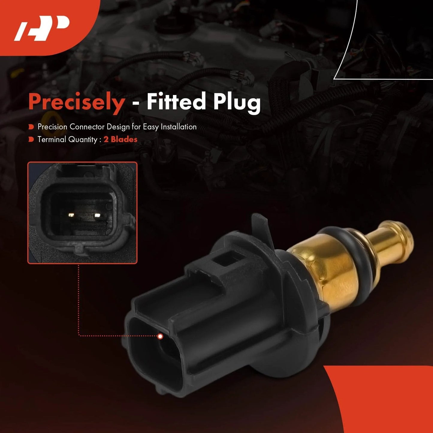 Engine Coolant Temperature Sensor 2 Pins For Jeep Grand Cherokee Wrangler close-up view of connector and sensor, precision design, 2 blades.