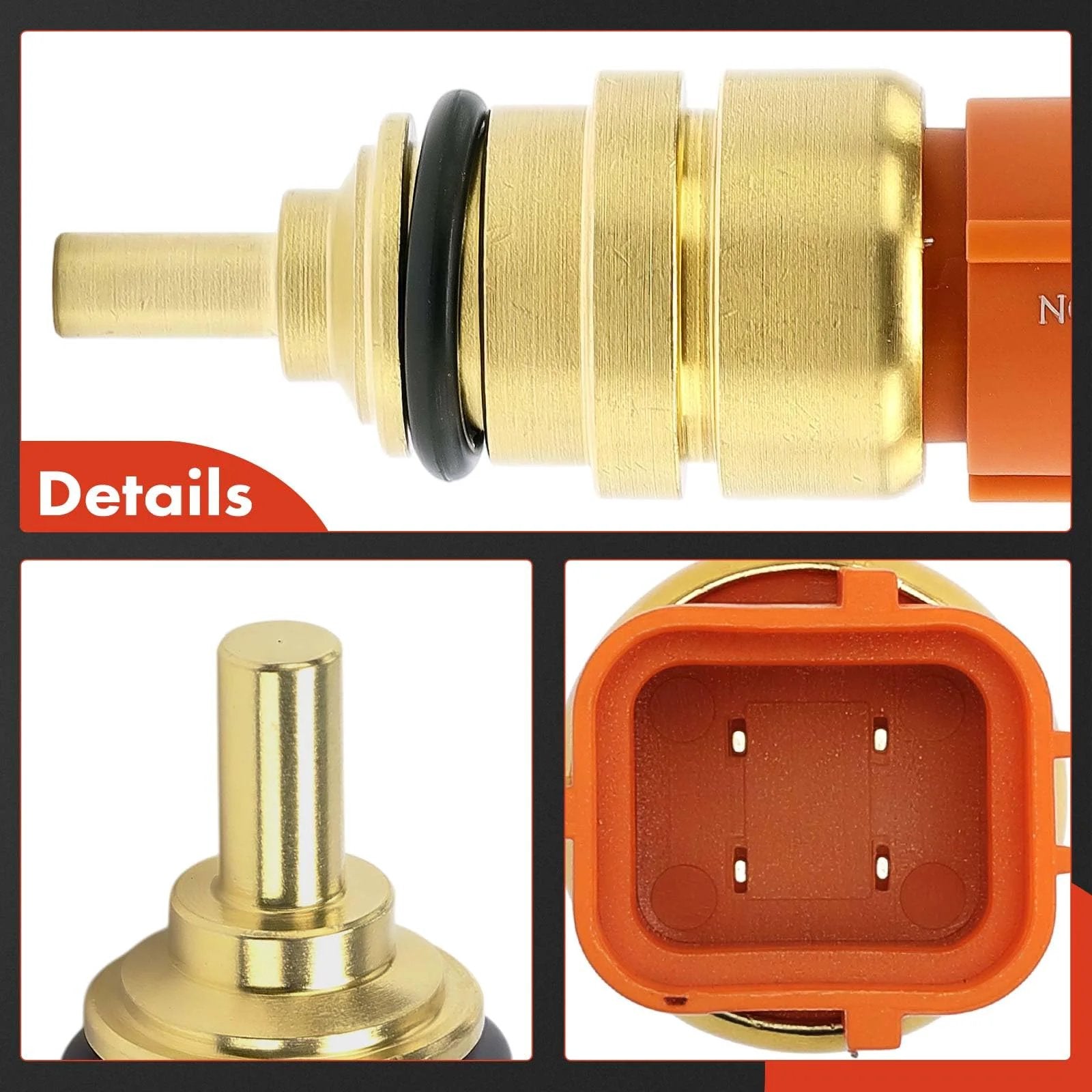 Drop In Engine Coolant Temperature Sensor 4 Pin For Hyundai And Kia Cars, showing close-up of gold sensor and connector.