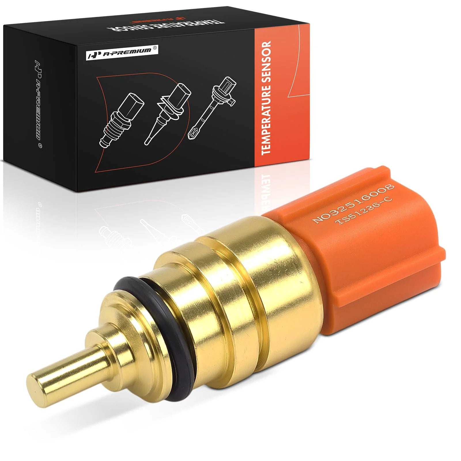 Drop In Engine Coolant Temperature Sensor 4 Pin For Hyundai And Kia Cars Fits Sonata Santa Fe Tucson Genesis close-up view with box.