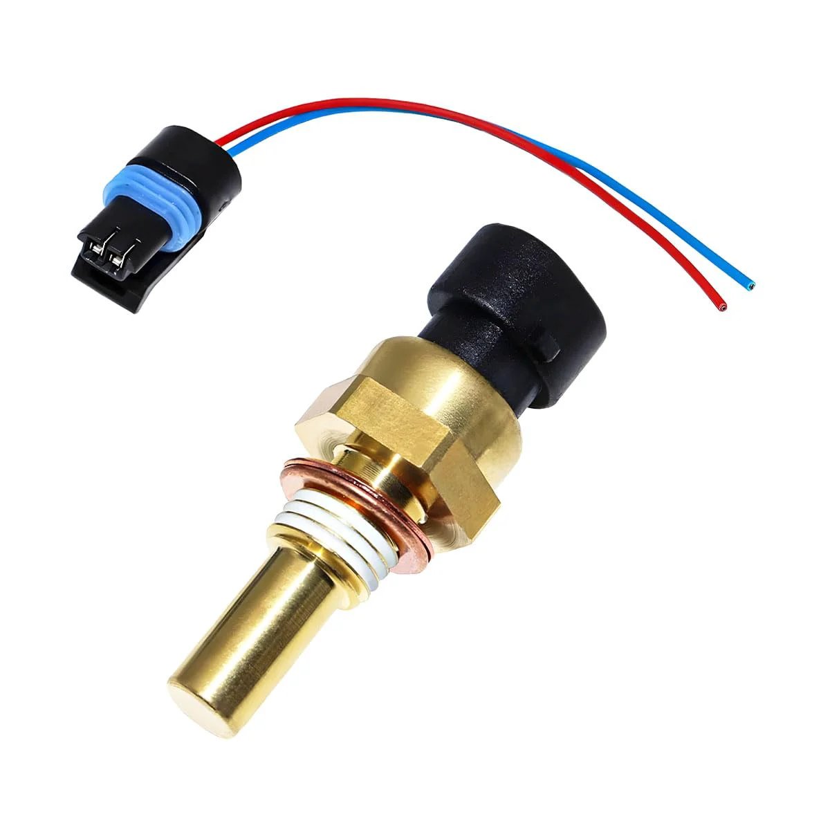 Engine Coolant Temperature Sensor With Connector Pigtail Harness For Cars, OEM 19236568 Replacement, Sandfren Quality, fits Chevrolet Avalanche Cobalt Aveo, yellow black color.