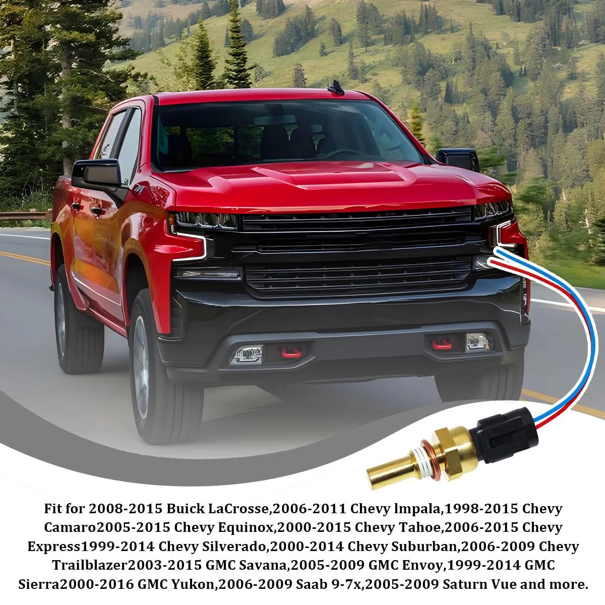 Engine Coolant Temperature Sensor With Connector Pigtail Harness For Cars, OEM 19236568 Replacement, Sandfren Quality, Fits Chevrolet Avalanche Cobalt Aveo, Yellow Black Color, Built Tough Aluminum And Steel For Accurate Temperature Readings.