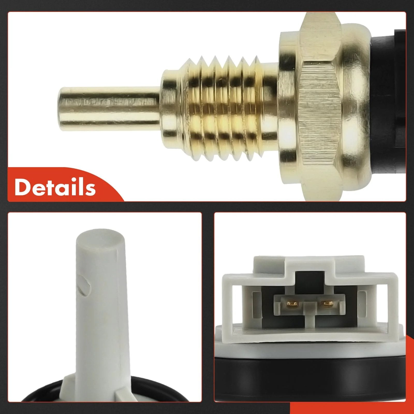 Close-up view of Engine Coolant Temperature Sensor Compatible With Acura And Honda Cars 1988 To 2003 showing terminals and round plug.
