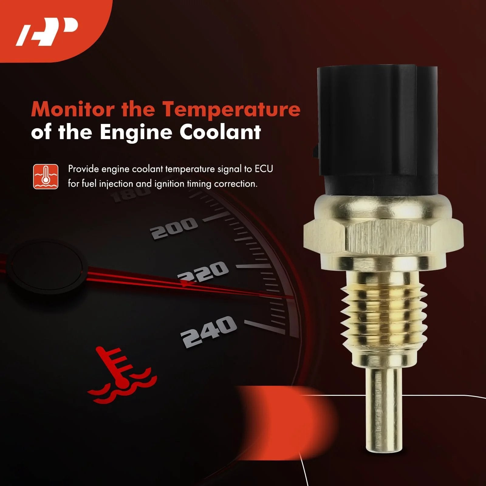 Engine Coolant Temperature Sensor Compatible With Acura And Honda Cars 1988 To 2003, side view, gold finish and connector for precise monitoring.