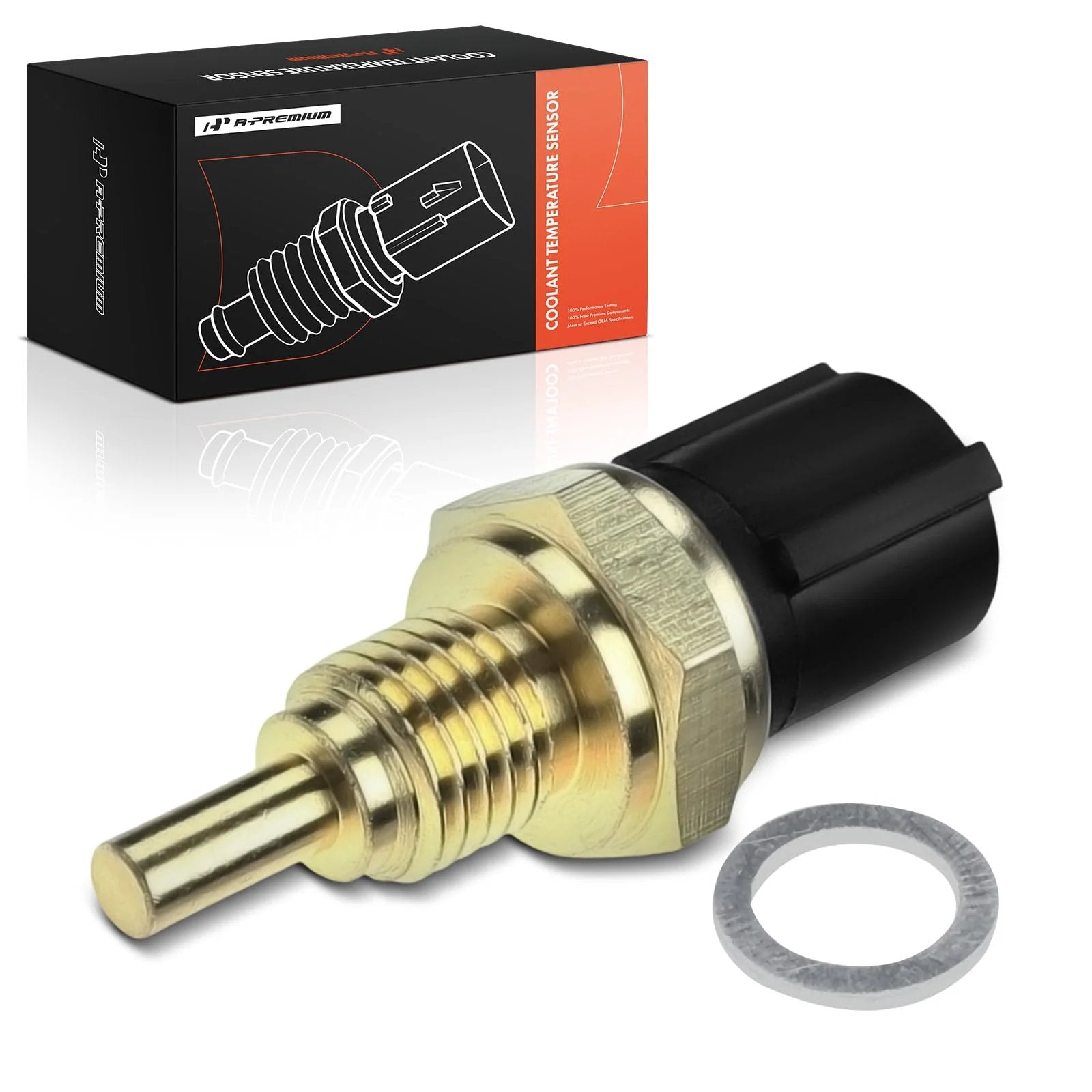 Engine Coolant Temperature Sensor Compatible With Acura And Honda Cars 1988 To 2003 with gold metal finish and black connector.
