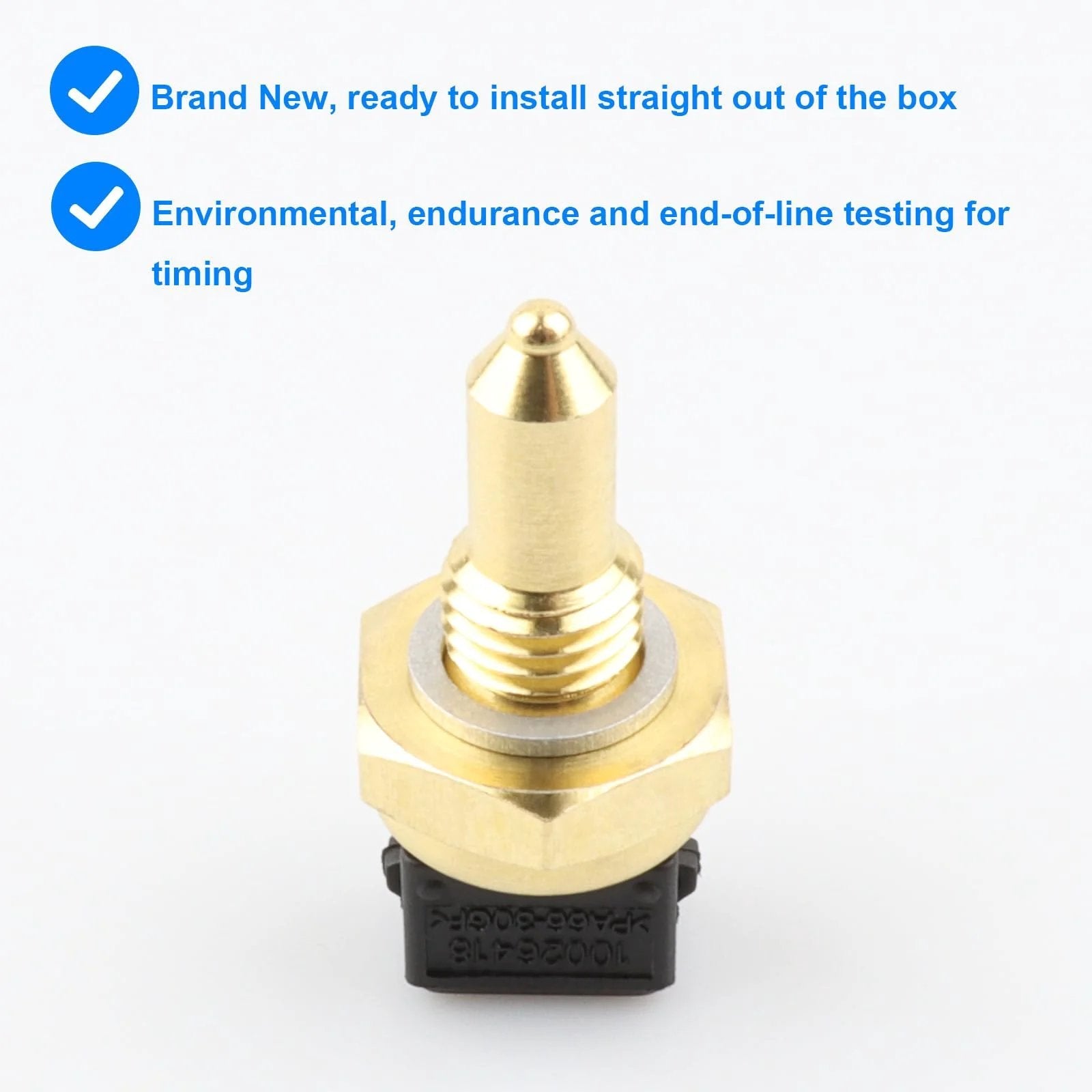 Replacement Engine Coolant Temperature Sensor ECT For BMW Vehicles TS10270 1580792, brass body with black connector, front view.