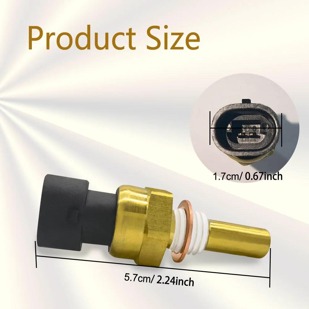 Engine Coolant Temperature Sensor For Chevy Cavalier Cobalt Equinox Express Silverado 1500 2500 HD 3500 GMC Sierra Pontiac G5 Saturn OEM Replacement Quality Fits 2134333 12608814 19236568 15326388 2134514 12191170 15404280 25036898 15369305, showing dimensions and details.
