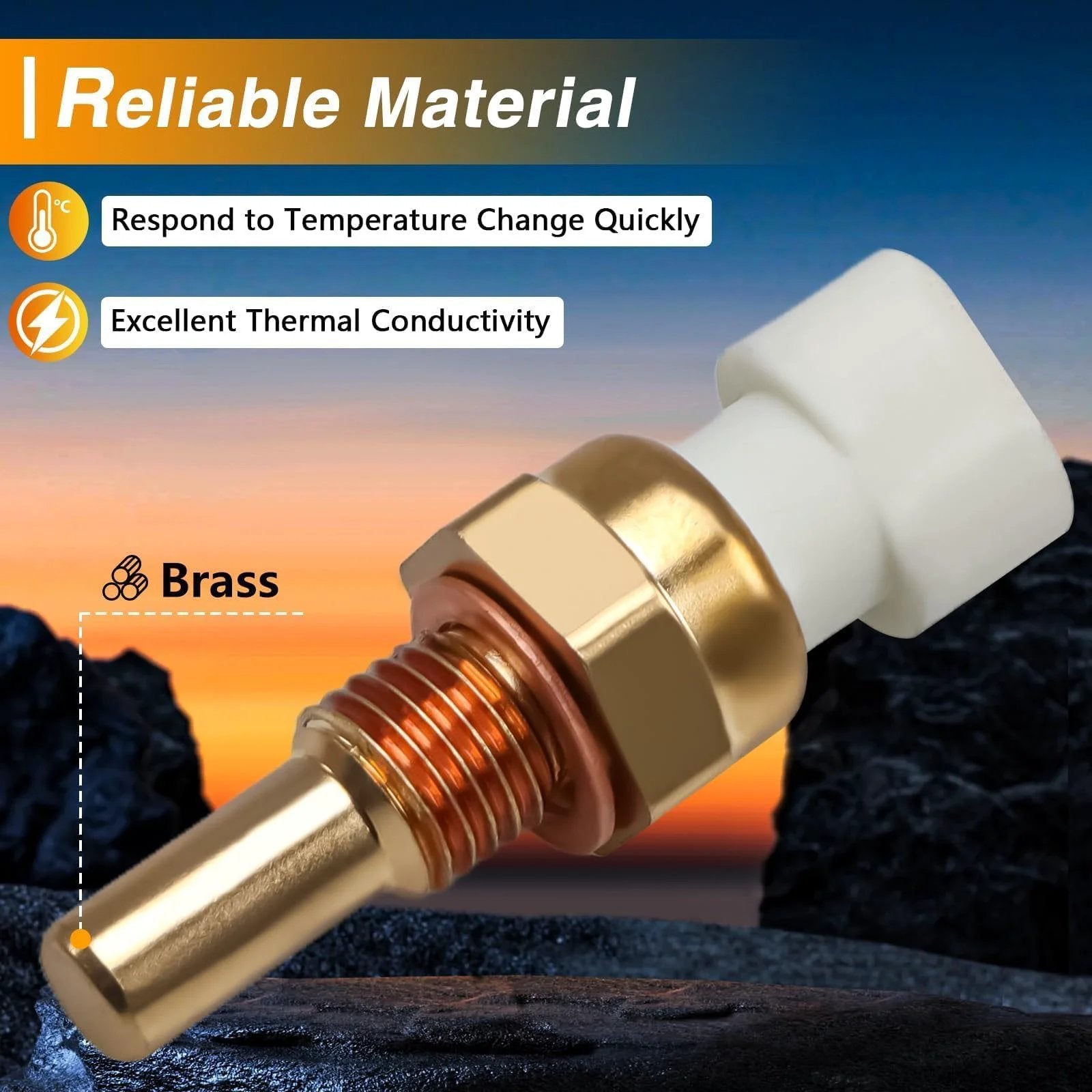 Close-up of Engine Coolant Temperature Sensor ECT Water Temperature Sensor for GM Vehicles, brass, designed for quick temperature response.