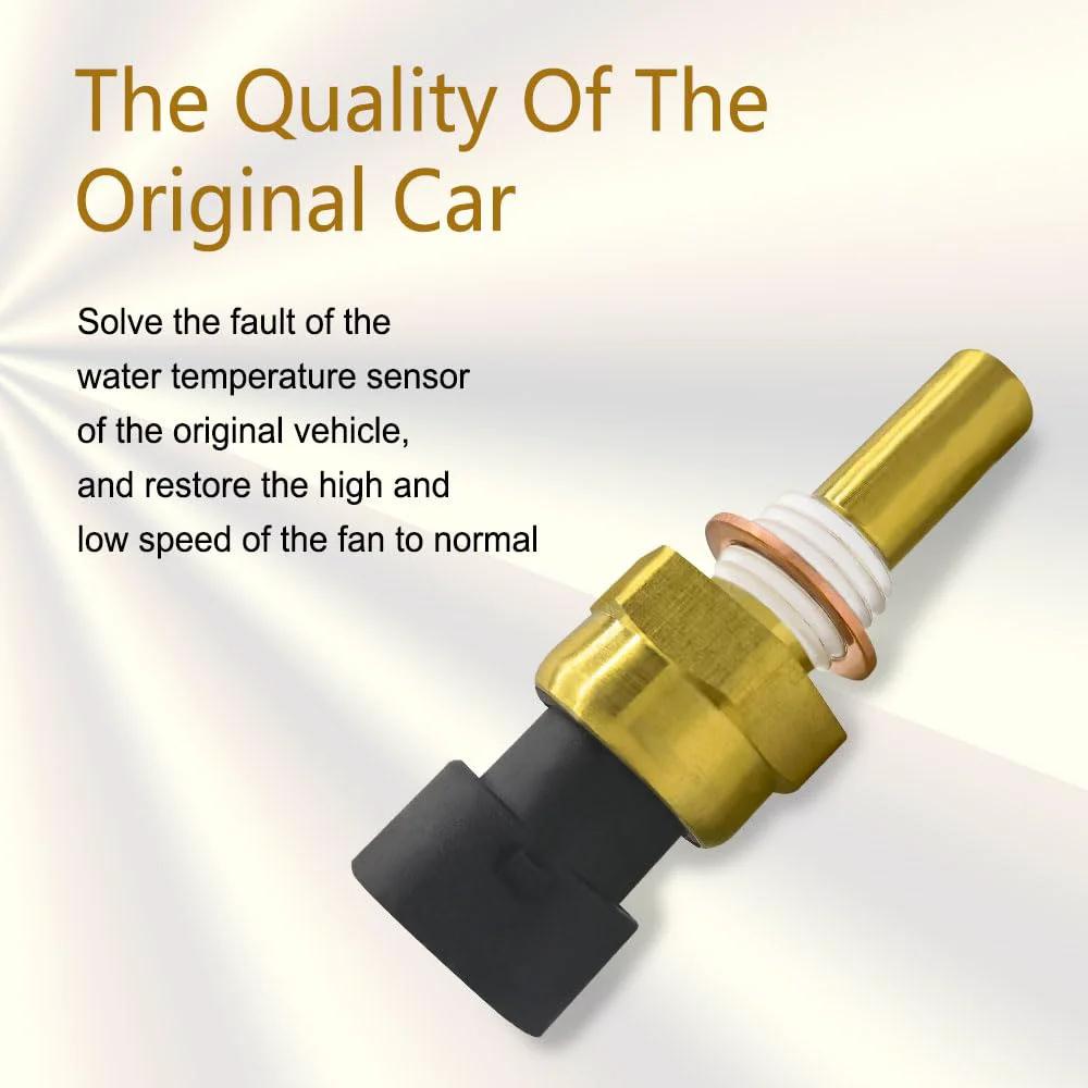 Engine Coolant Temperature Sensor For Chevy Cavalier Cobalt Equinox Express Silverado 1500 2500 HD 3500 GMC Sierra Pontiac G5 Saturn OEM Replacement Quality Fits 2134333 12608814 19236568 15326388 2134514 12191170 15404280 25036898 15369305 close-up view of brass sensor with rubber components.