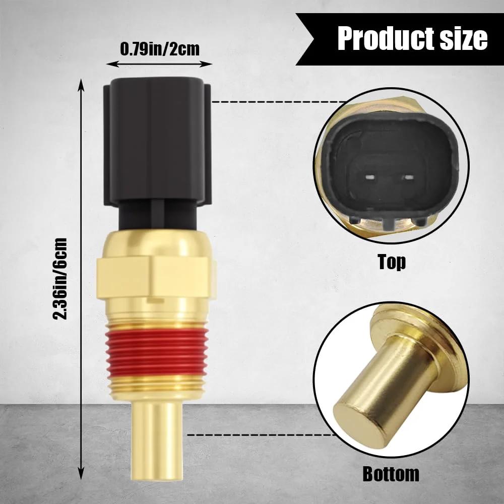 Engine Coolant Temperature Sensor Replacement For Dodge Jeep Chrysler Vehicles Water Temperature Sender Unit, top and bottom views, brass and plastic material.