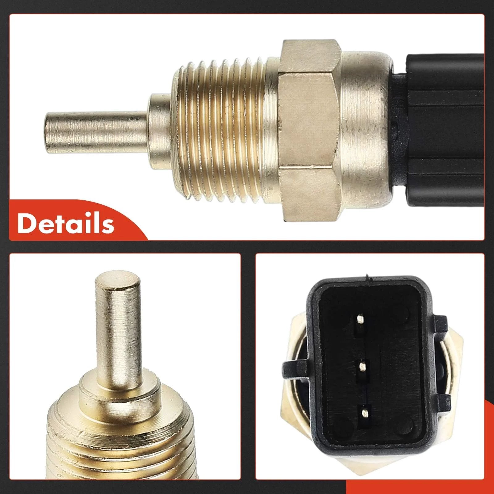 Close-up view of Engine Coolant Temperature Sensor for Dodge Verna 2004 2006 and Hyundai models with brass body and connector.