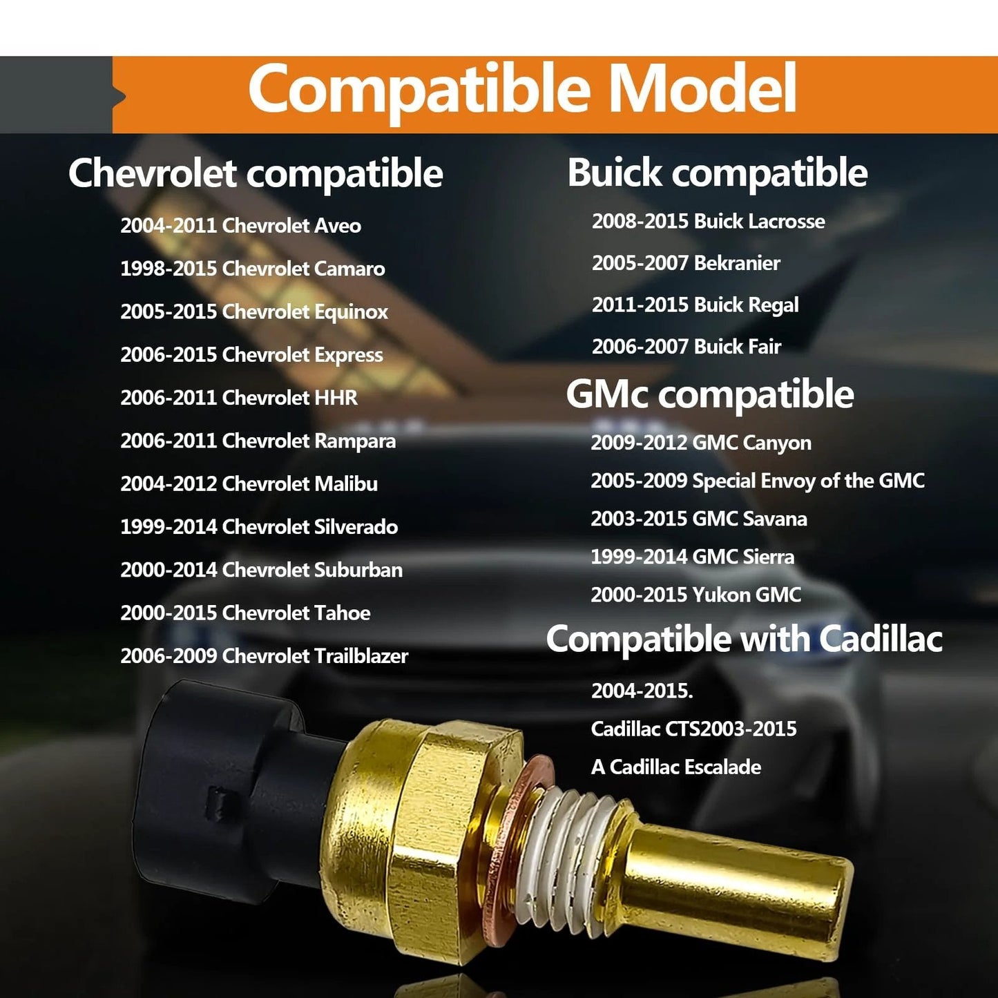 Close-up of Engine Coolant Temperature Sensor For Chevy And GMC Cars And Trucks Fits Avalanche Impala Trailblazer Suburban 1500 2500 HD Express Silverado Envoy Sierra Yukon Savana Saturn OEM 213-4514 213-4333 19236568 Direct Fit And Reliable.