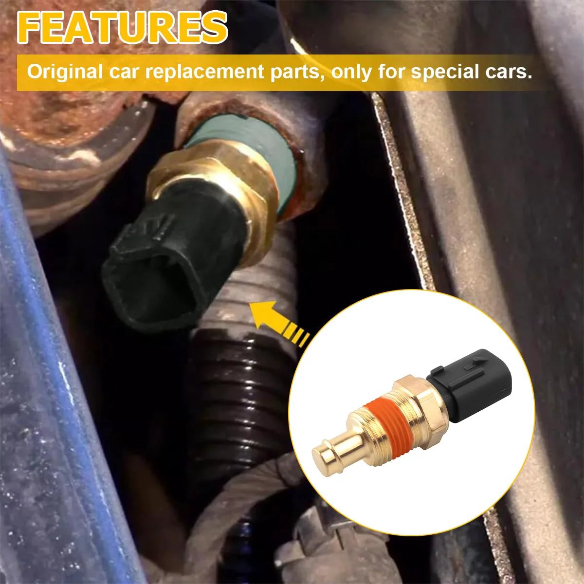 Engine Coolant Temperature Sensor Replacement for Your Jeep Wrangler Durango And Challenger showing installed view, copper material.