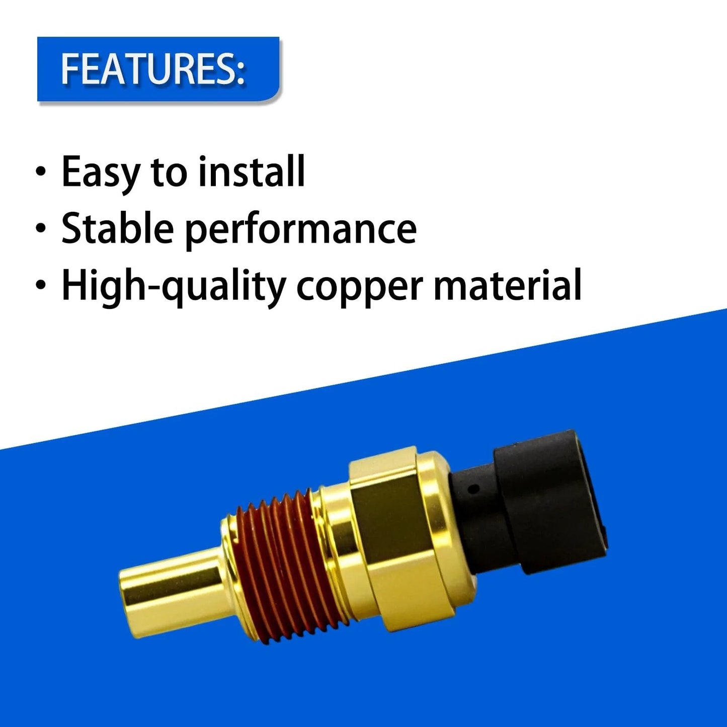 Engine Coolant Temperature Sensor For Chevy GMC Buick Cadillac Pontiac And More Abigail Replacement TS10075 Drop In 213-928 15326386 close-up view highlighting copper material.