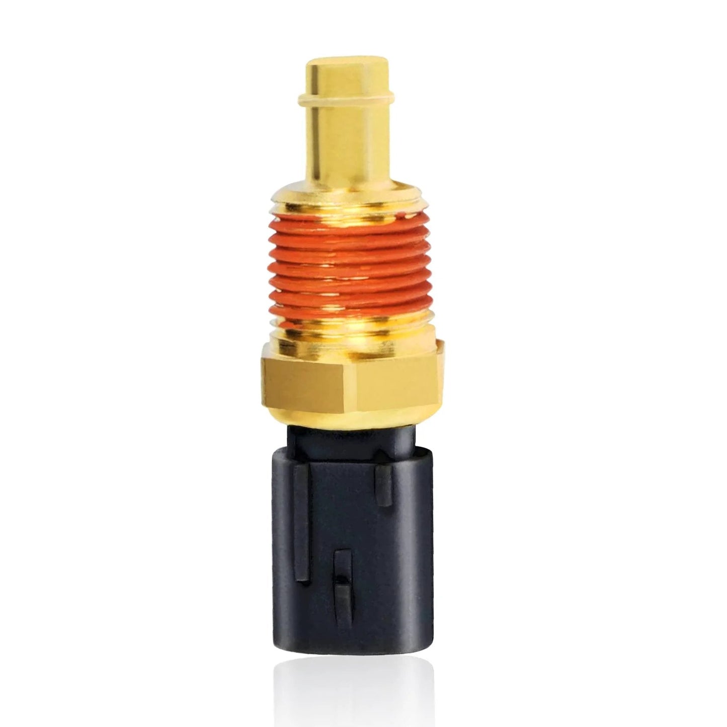 Engine Coolant Temperature Sensor And Water Temperature Sensor For Dodge Charger Durango Ram 1500 2500 3500 Jeep Wrangler Chrysler Town And Country Replacement 5149077AB 05149077AB 68045803AA With OEM Cross Reference By HAOBO, front view, metallic body with connector.
