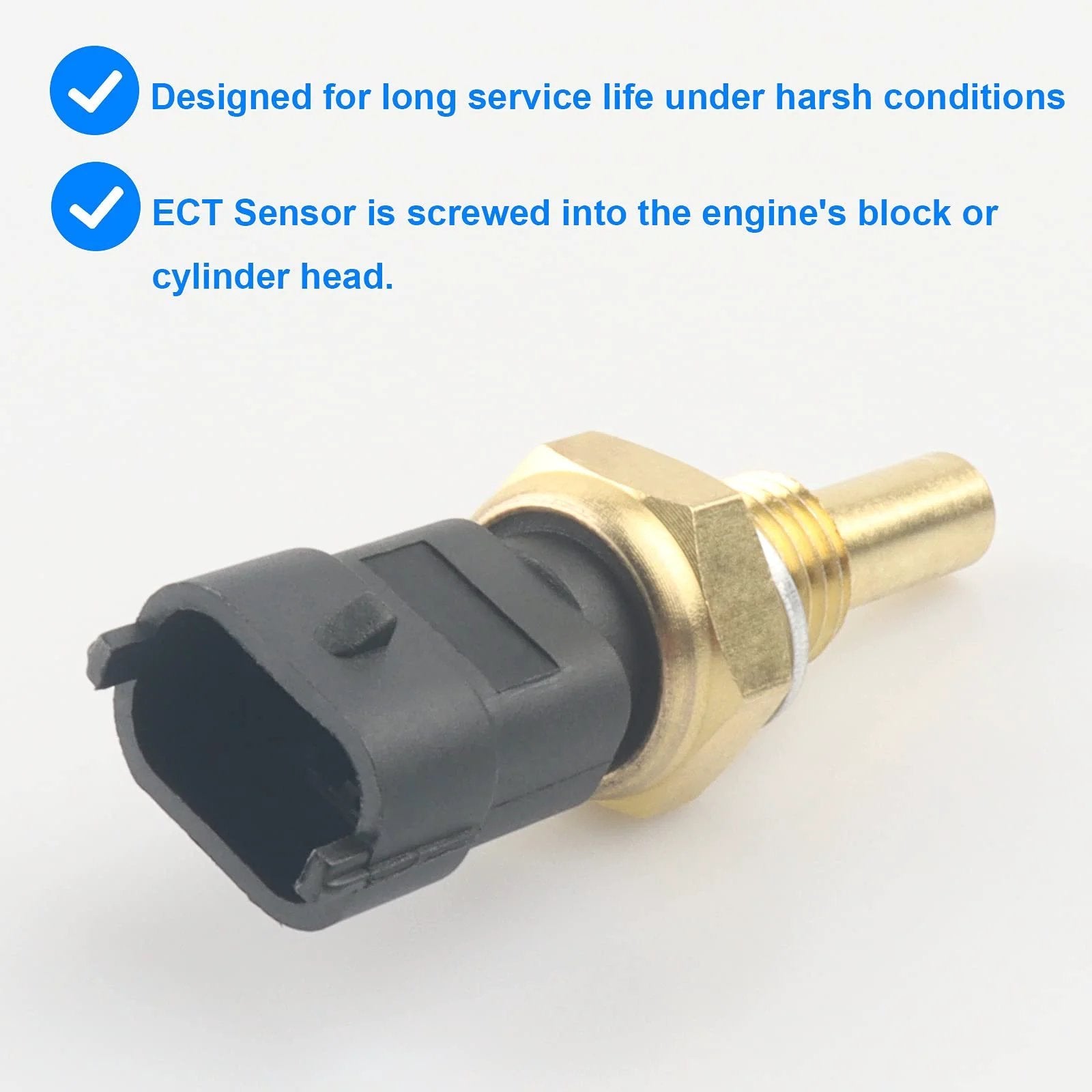 Engine Coolant Temperature Sensor Replacement For GM Vehicles 213-4777 12639899, close-up view showcasing brass body and electrical connector.