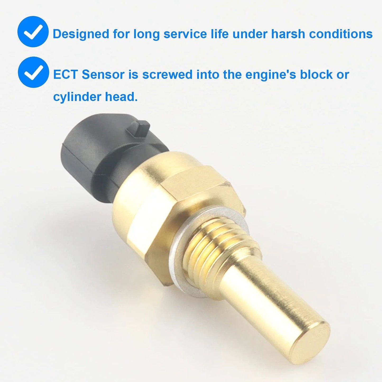 Replacement Engine Coolant Temperature Sensor ECT 213-4333 12608814 Fits Buick Cadillac Chevy GMC visible from the side.