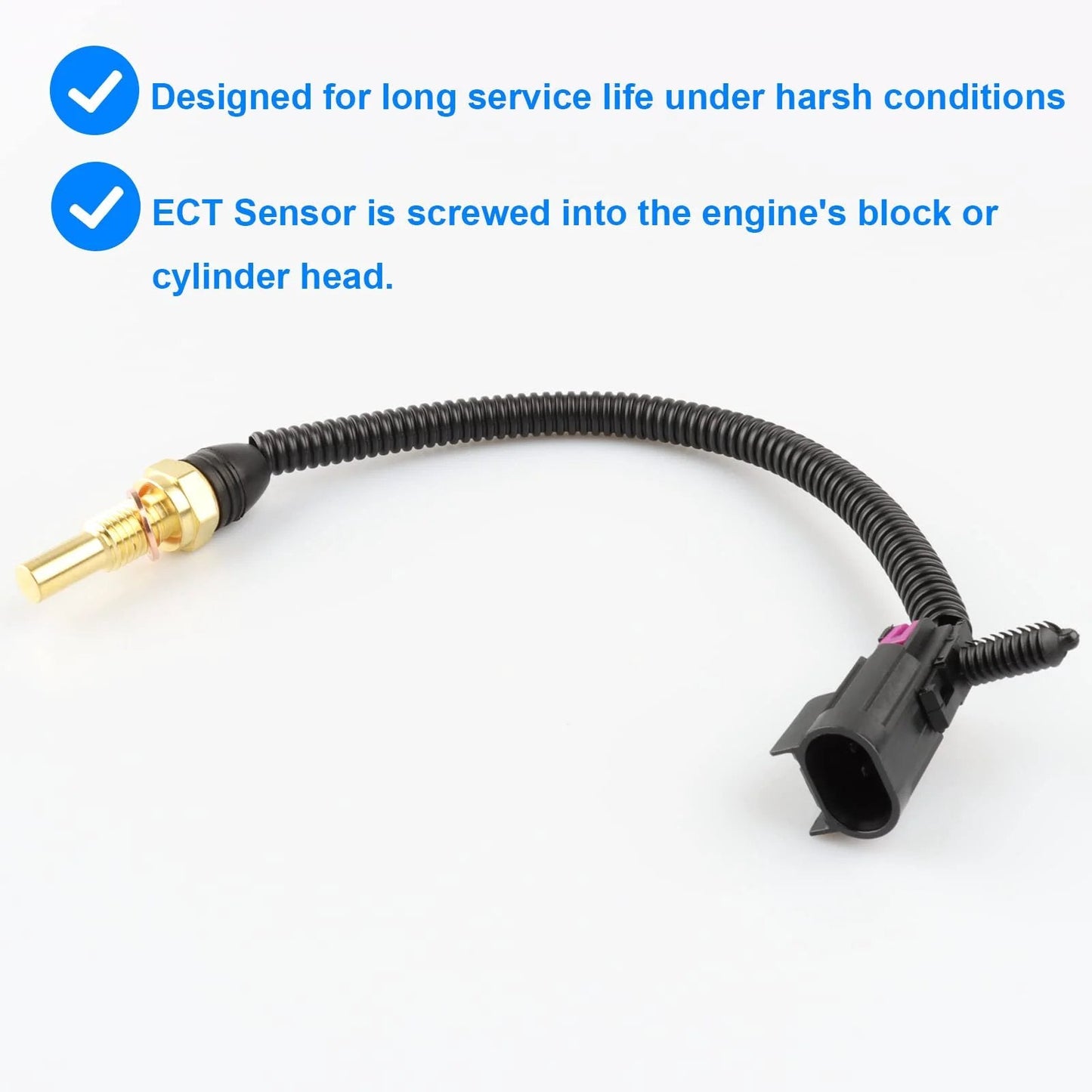 Engine Coolant Temperature Sensor Replacement 213 963 for GM Vehicles 2002 to 2005, showing sensor and wiring for installation.