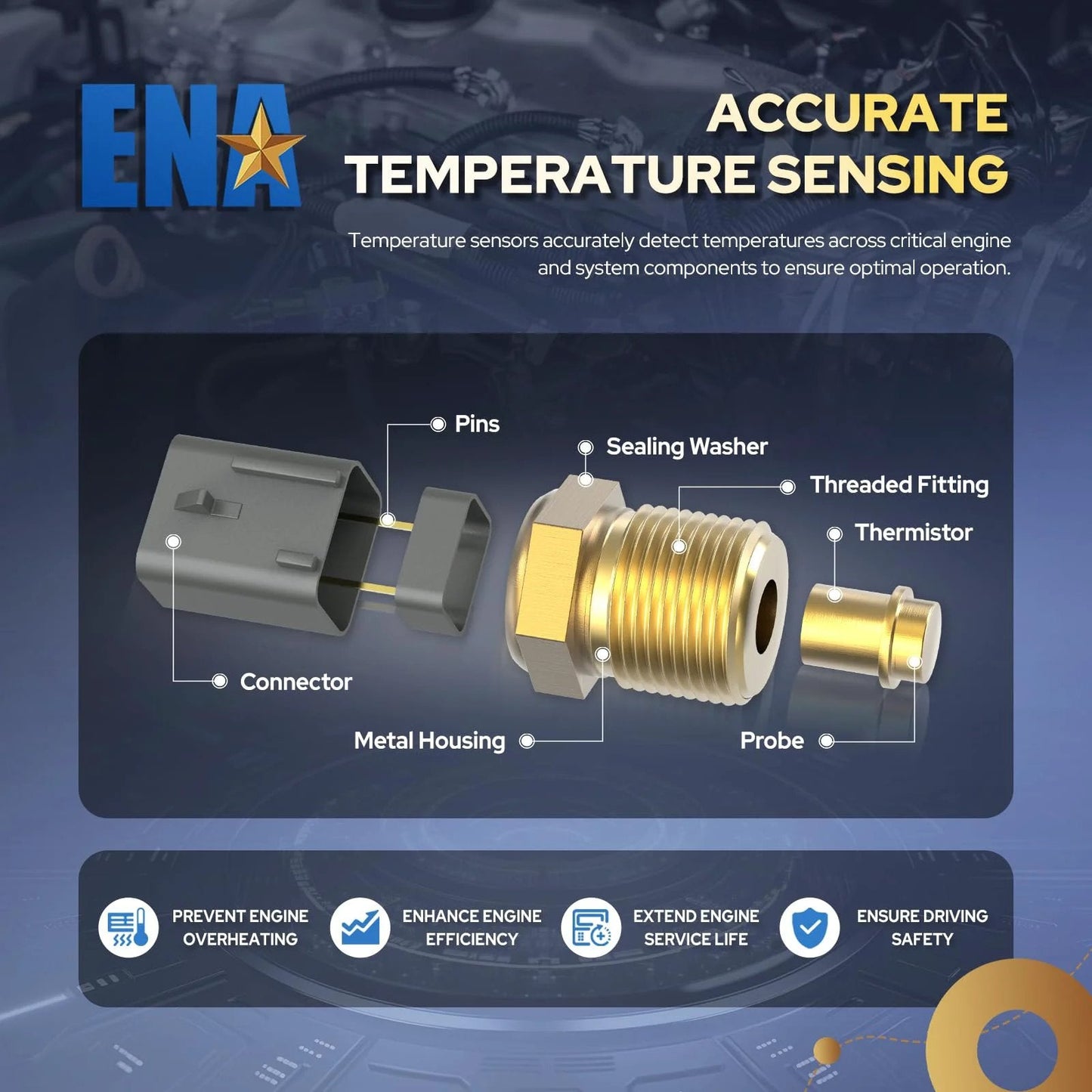 Engine Coolant Temperature Sensor For Chevy Silverado 1500 2500HD 3500HD Camaro CTS G5 showing connector, metal housing, and threaded fitting.