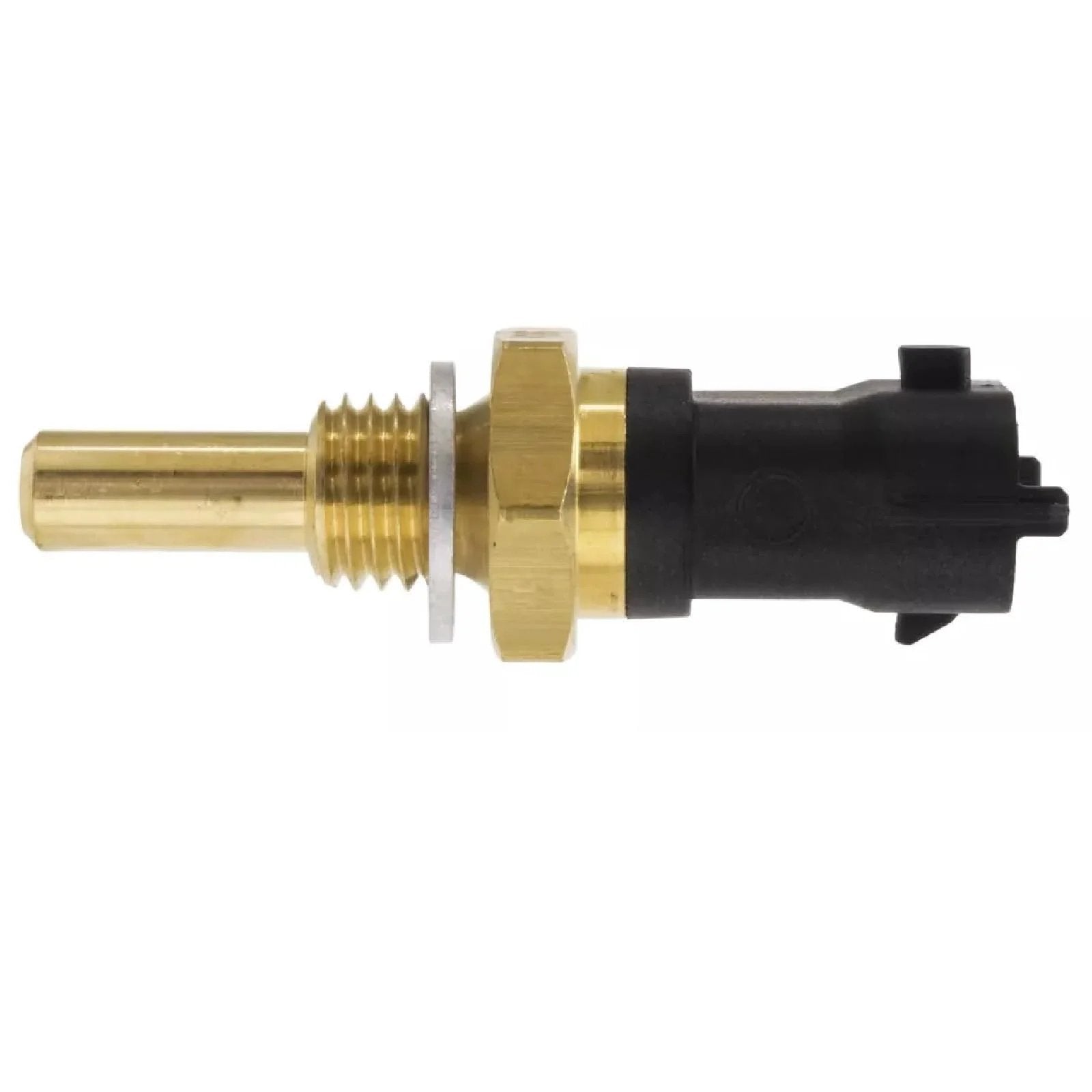 Engine Coolant Temperature Sensor For GM Cars And SUVs Like Chevrolet Malibu Traverse Enclave CTS SRX STS HHR Silverado Savana ProMaster Fits 1995 2017 L4 V6 V8 Replaces 12566778 12639899 2134777 side view showing brass tip and black connector