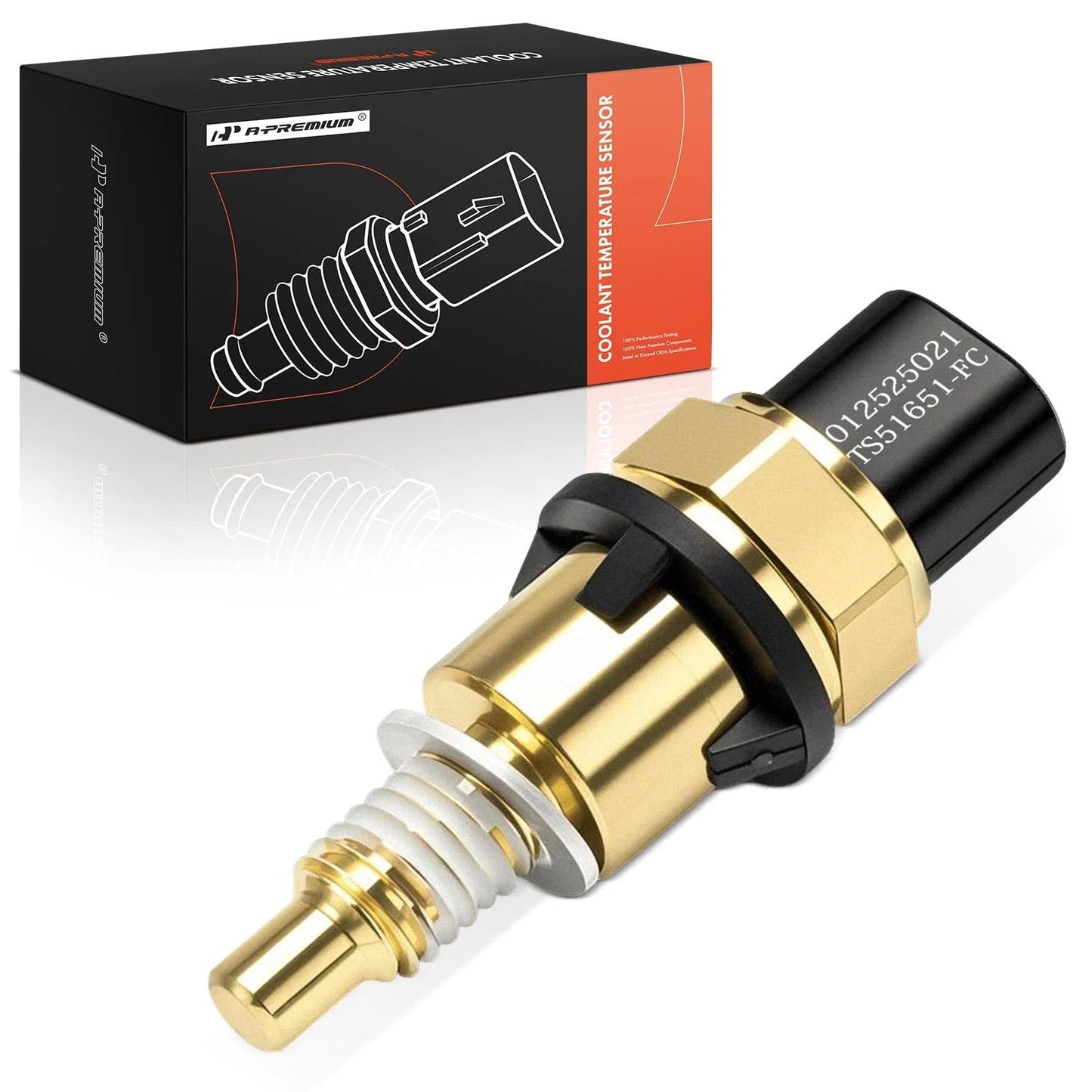 Engine Coolant Temperature Sensor For Chevy GMC Cadillac Buick Vehicles By A-Premium showing metal housing and electrical connector.
