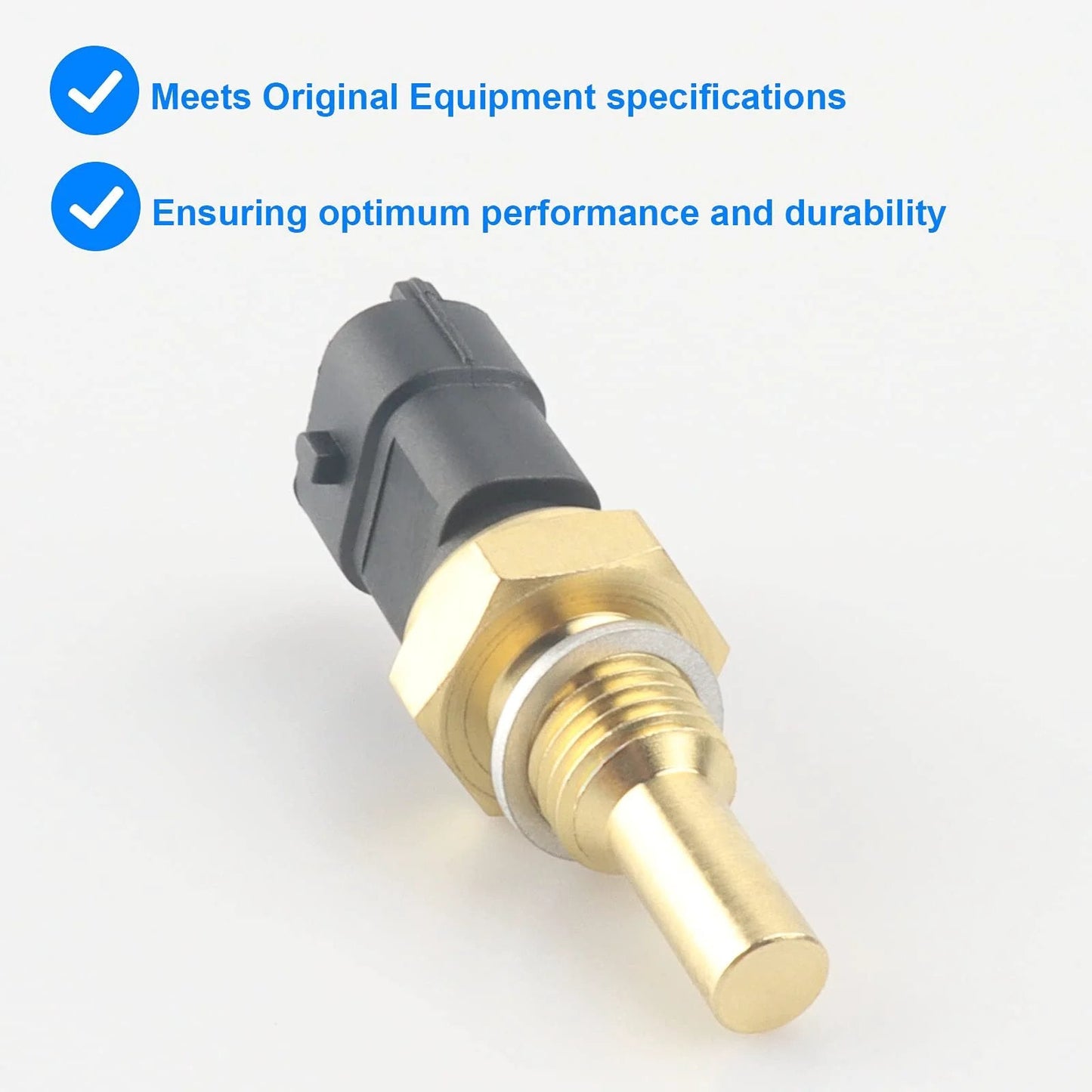 Engine Coolant Temperature Sensor Replacement For GM Vehicles 213-4777 12639899 view of sensor with brass tip and connector.