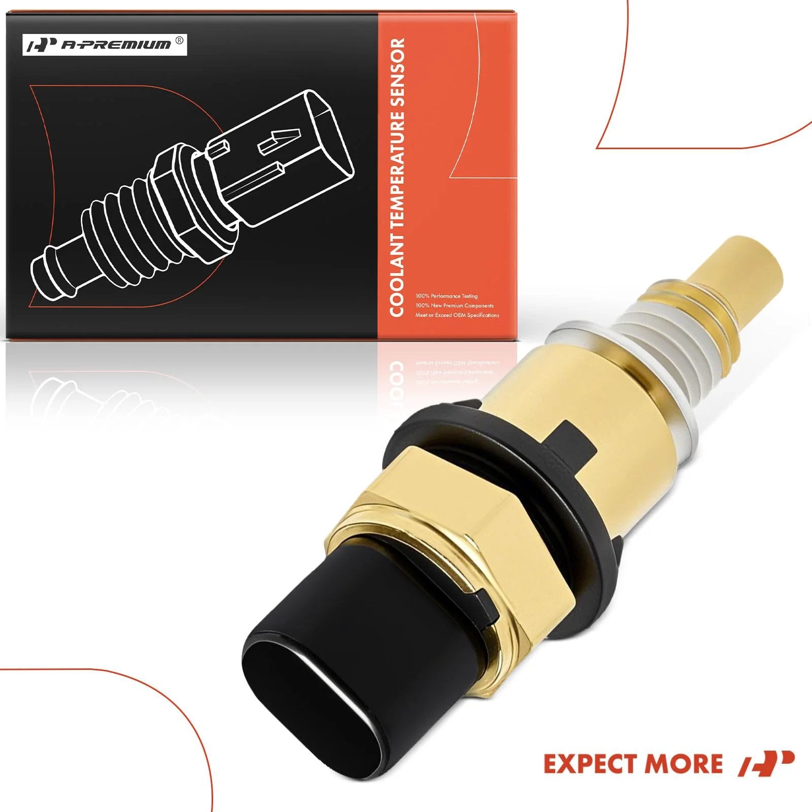 Engine Coolant Temperature Sensor For Chevy GMC Cadillac Buick Vehicles By A-Premium, showing front view with connectors and packaging.
