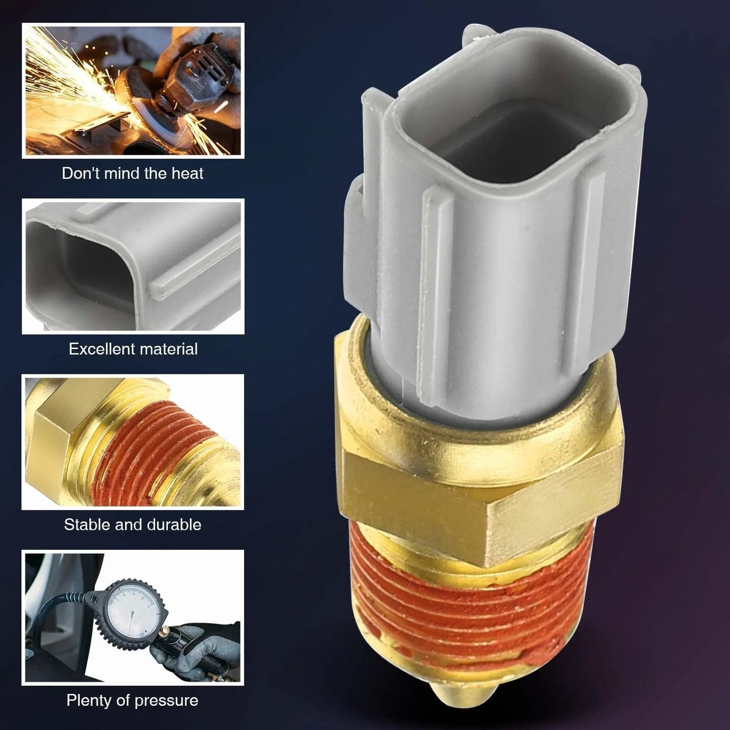 Premium Engine Coolant Temperature Sensor F5AF-12A648-AA direct fit replacement with gold finish and grey connector.