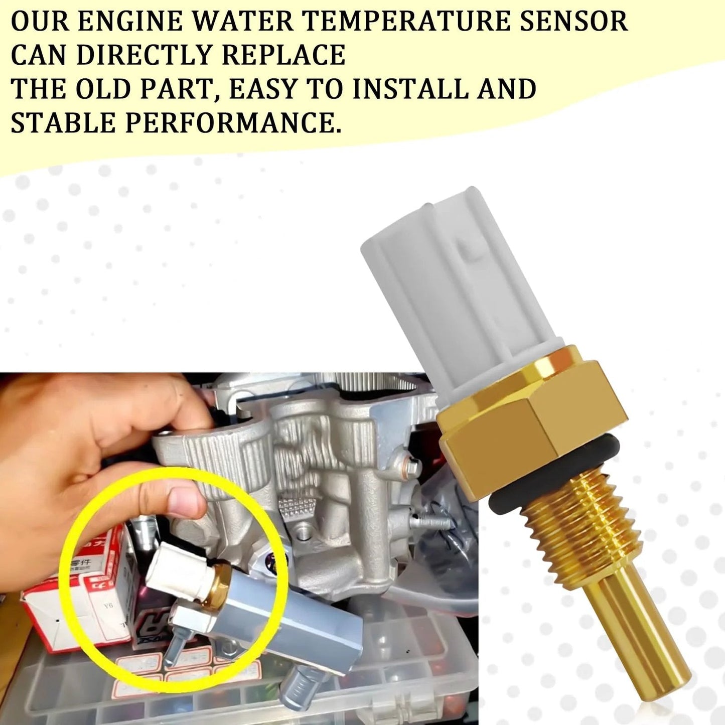Engine Coolant Temperature Sensor For Honda Vehicles 37870 PLC 004 37870PNA003 Direct Fit Replacement With OEM Style Connector Gold Plated Sensor Tip in a close-up view.